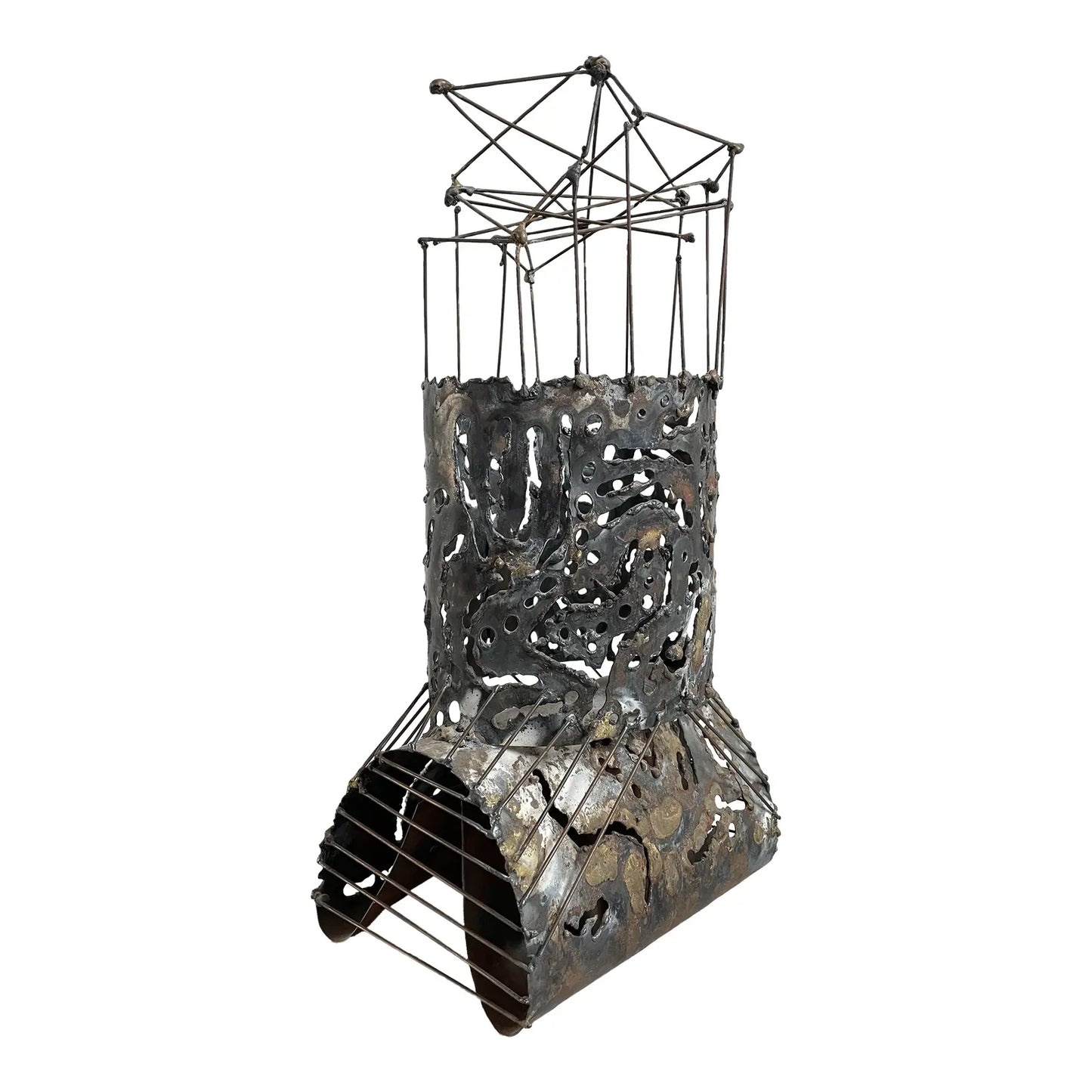 Vintage Brutalist Abstract Welded Architectural Metal Tower Sculpture