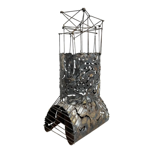 Vintage Brutalist Abstract Welded Architectural Metal Tower Sculpture