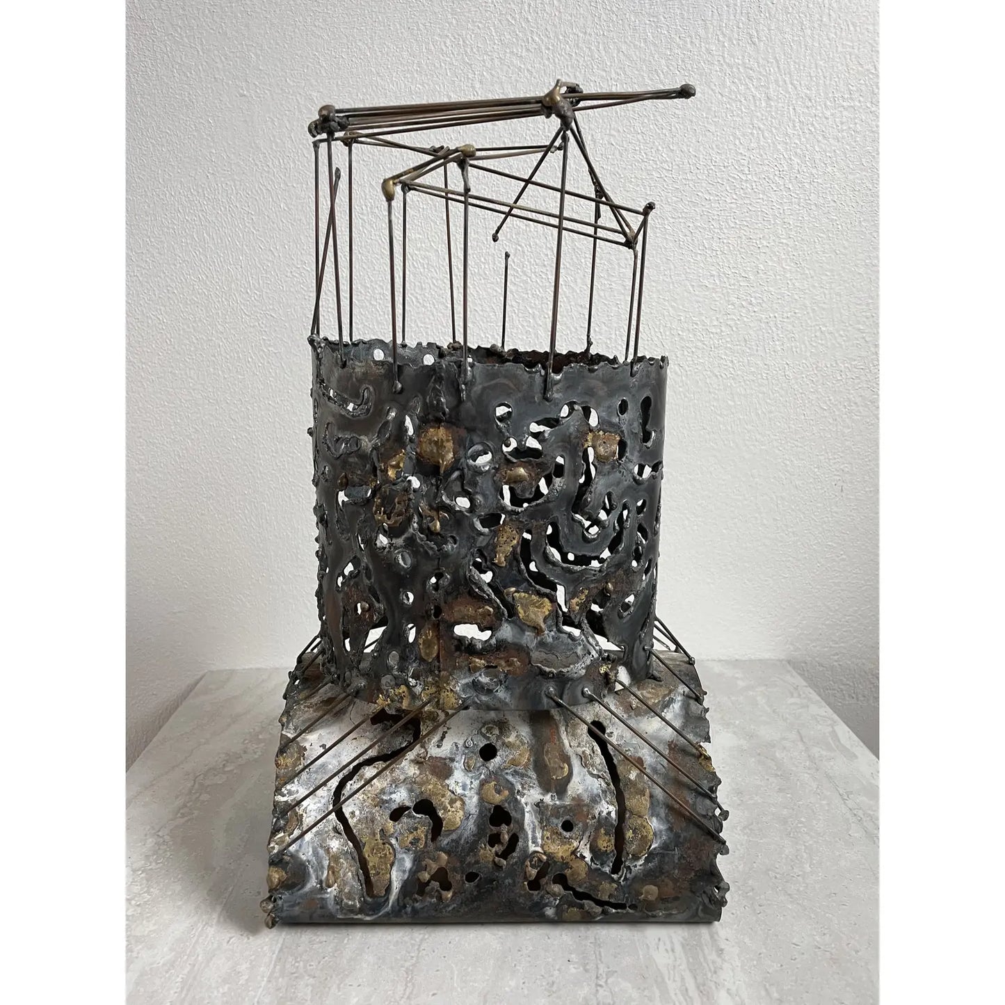 Vintage Brutalist Abstract Welded Architectural Metal Tower Sculpture