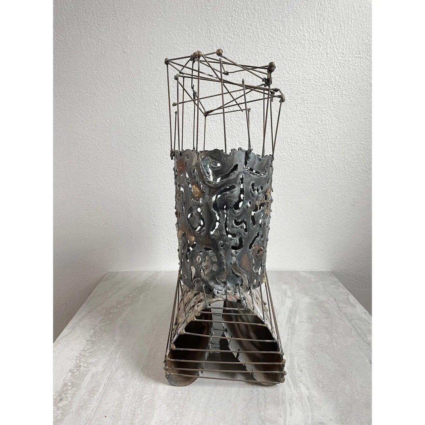 Vintage Brutalist Abstract Welded Architectural Metal Tower Sculpture