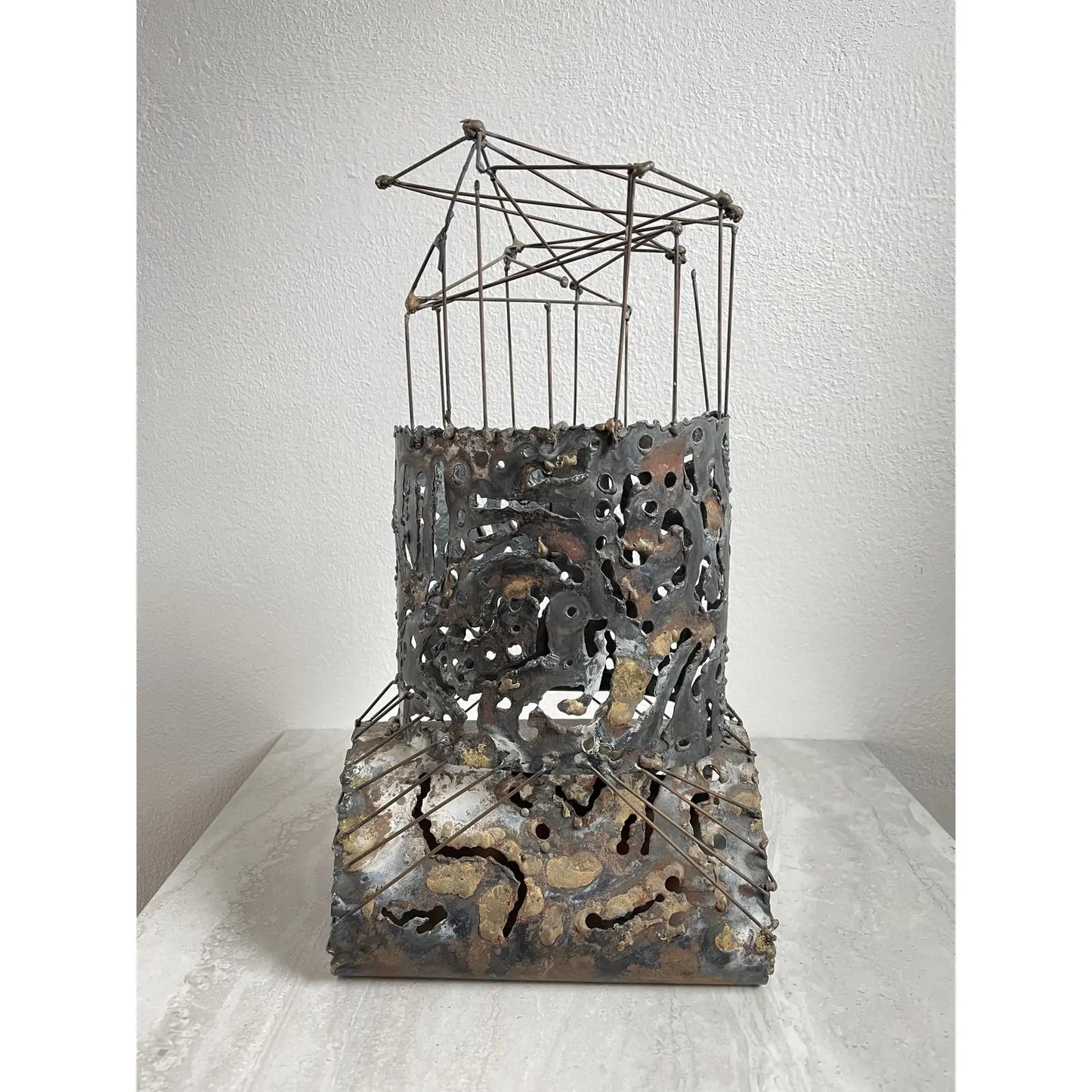 Vintage Brutalist Abstract Welded Architectural Metal Tower Sculpture