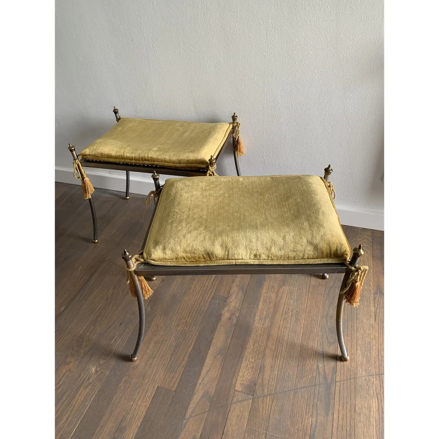 Vintage Hollywood Regency Metal Vanity Stools - a Pair