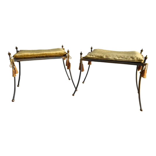 Vintage Hollywood Regency Metal Vanity Stools - a Pair
