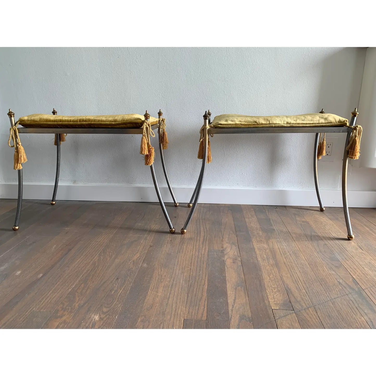 Vintage Hollywood Regency Metal Vanity Stools - a Pair