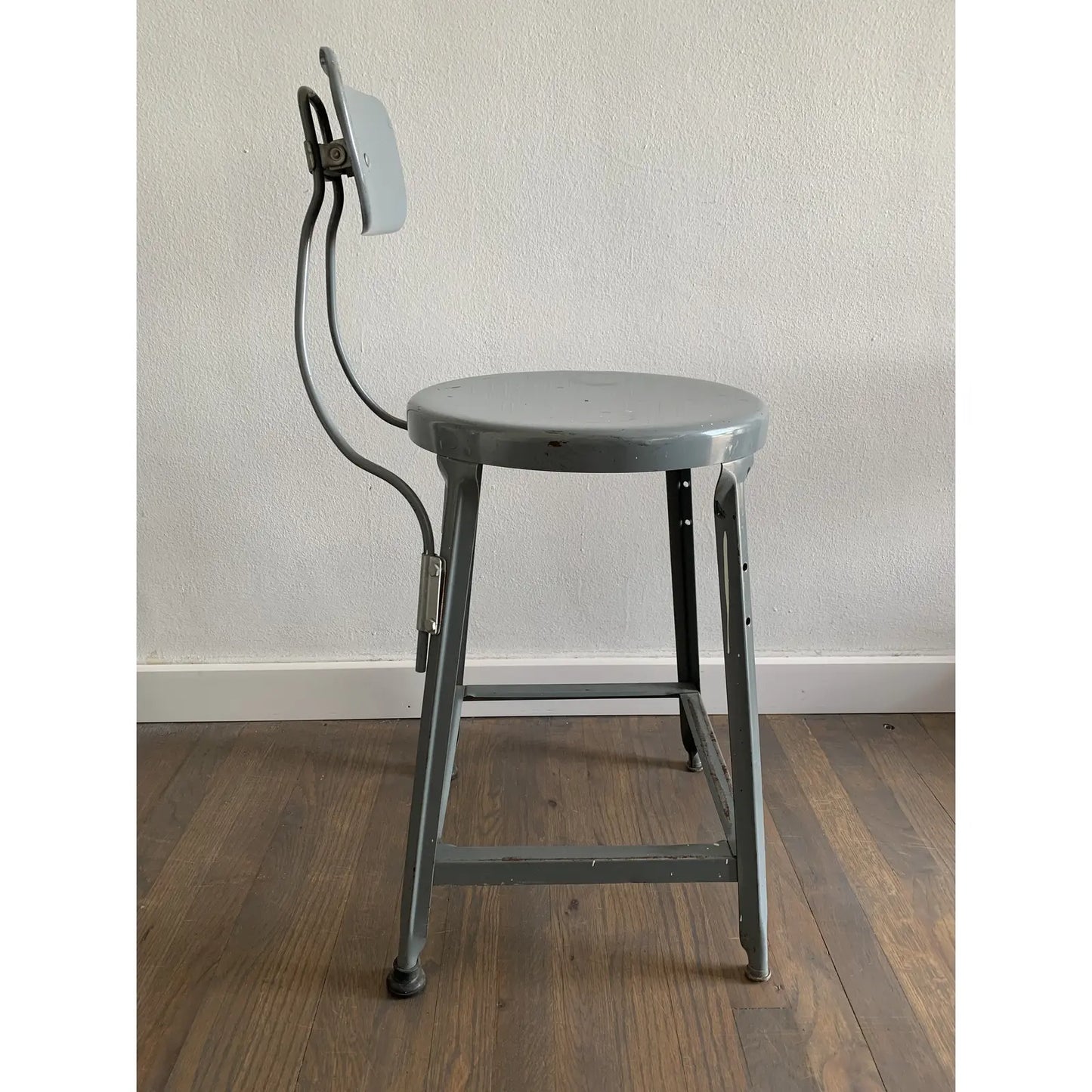 Vintage Industrial Gray Metal Bar Stool
