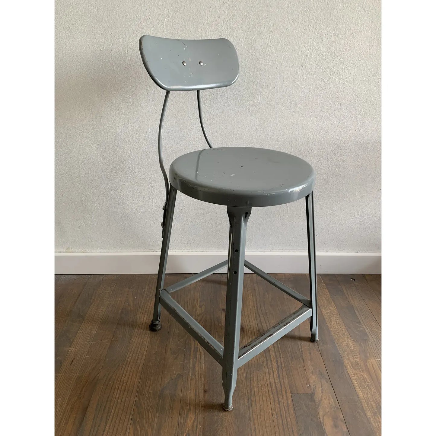 Vintage Industrial Gray Metal Bar Stool
