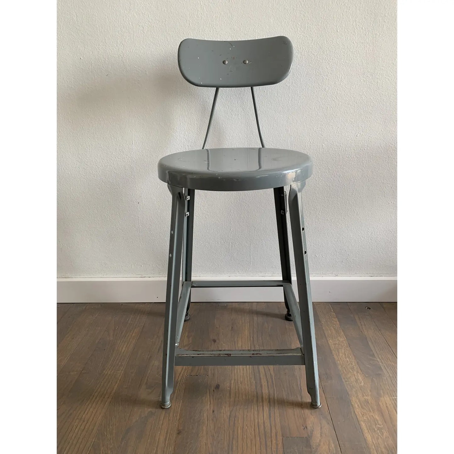 Vintage Industrial Gray Metal Bar Stool