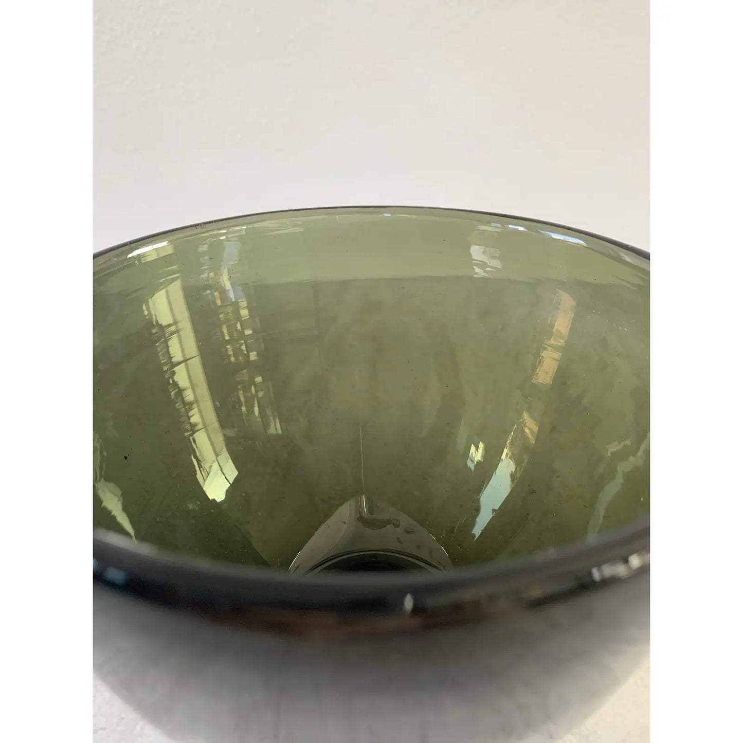 Vintage Mid 20th Century Gray-Green Mouth Blown Glass Bowl