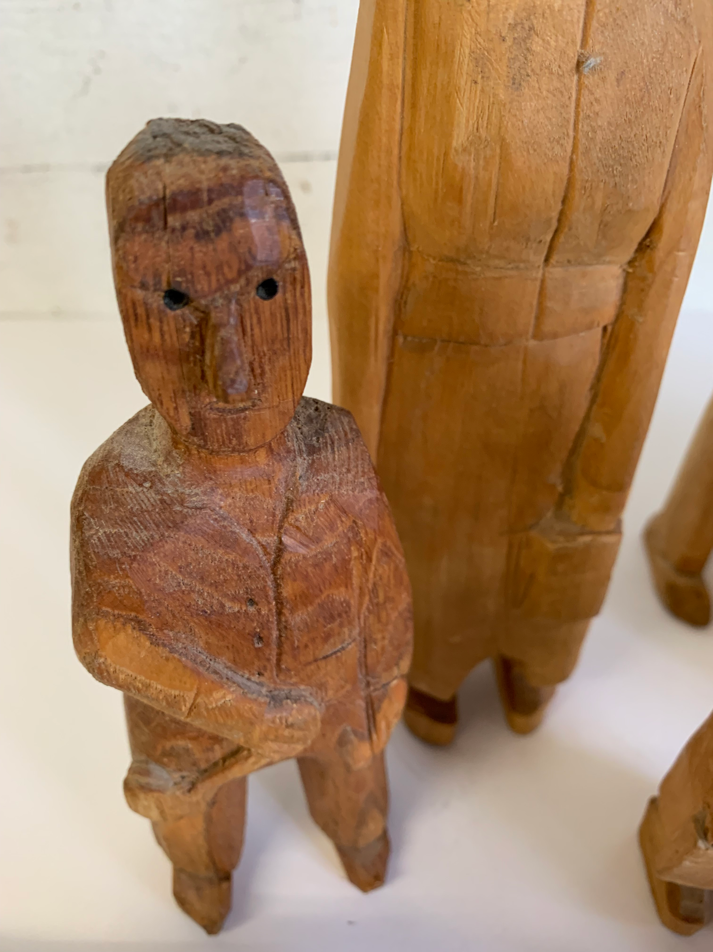 Vintage Mid 20th Century Solid Wood Folk Art Family Carved Figures, 11 Pieces
