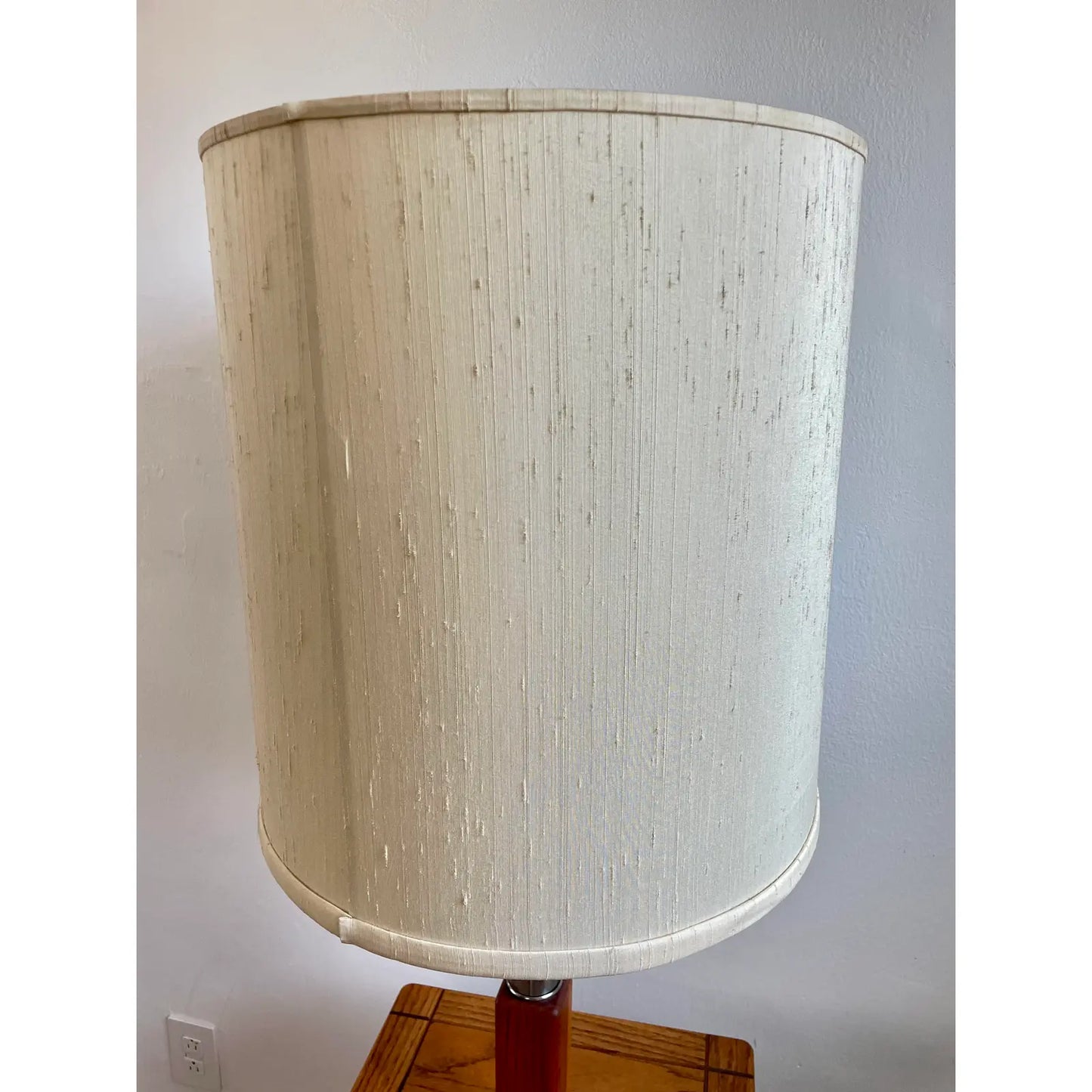 Vintage Mid 20th Century Stiffel Oak and Chrome Floor Lamp With Square Table Top