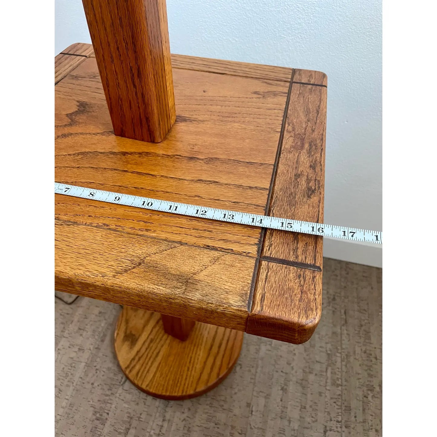 Vintage Mid 20th Century Stiffel Oak and Chrome Floor Lamp With Square Table Top