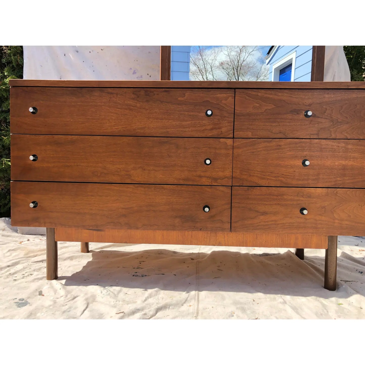 Walnut Mid-Century Modern Dresser and Mirror Set by Stanley Furniture