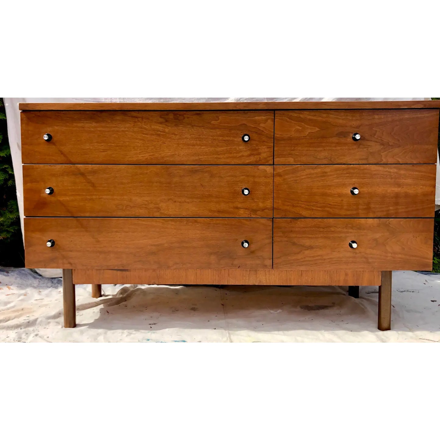 Walnut Mid-Century Modern Dresser and Mirror Set by Stanley Furniture
