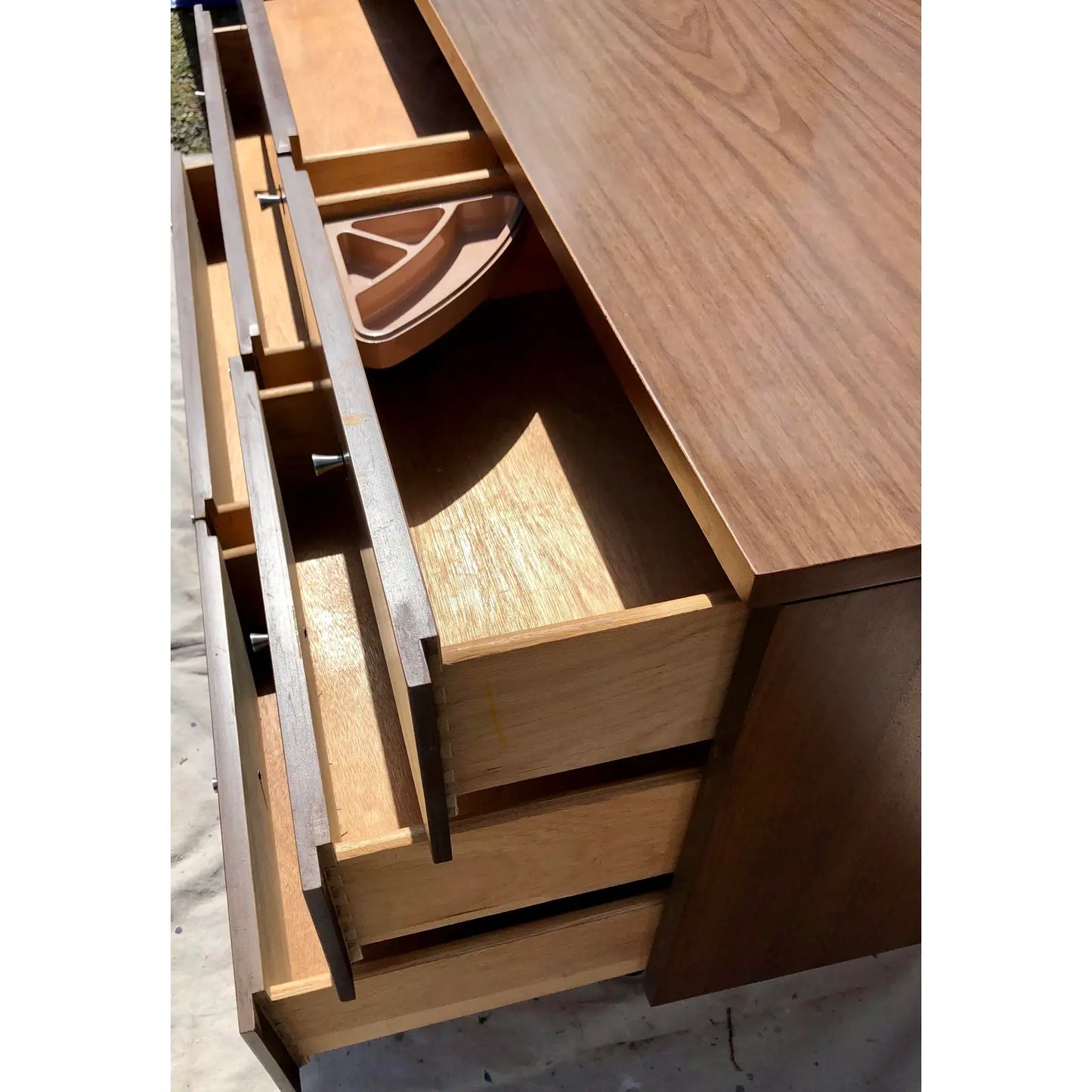 Walnut Mid-Century Modern Dresser and Mirror Set by Stanley Furniture