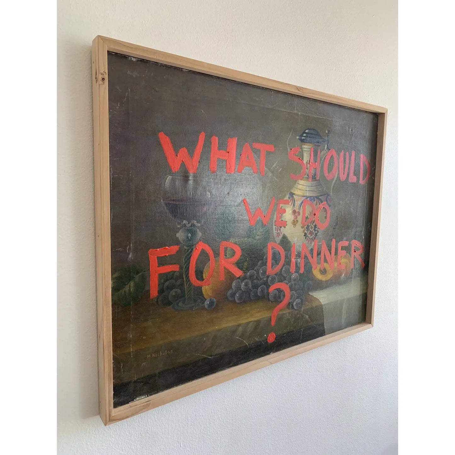 "What Should We Do for Dinner" Framed Acrylic and Oil Painting on Canvas