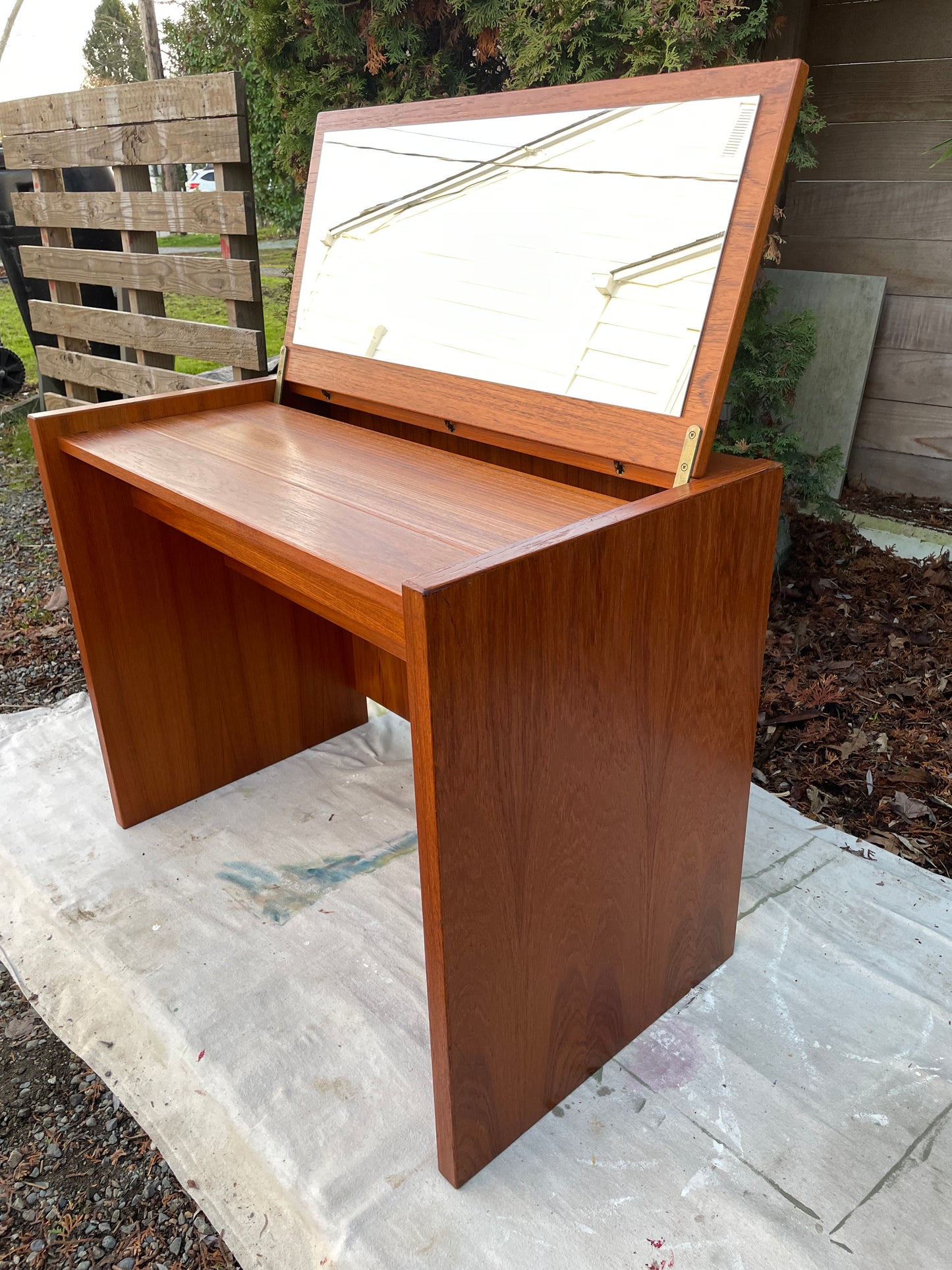 Mid-Century Modern Danish Teak Flip-Top Vanity or Desk - 1960s