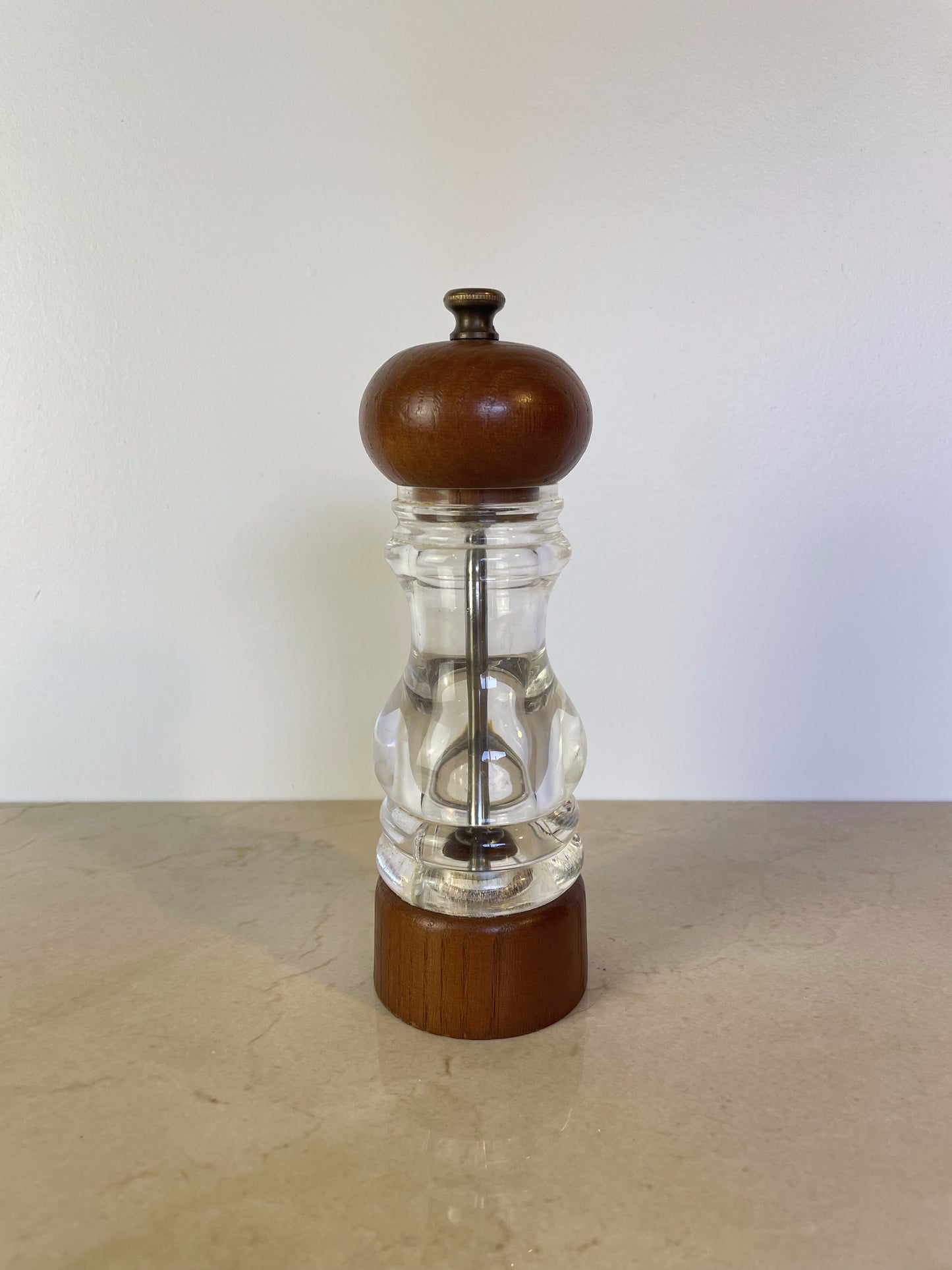 Vintage Peugeot Lucite & Teak Wood Pepper Mill, Mid-Century Modern