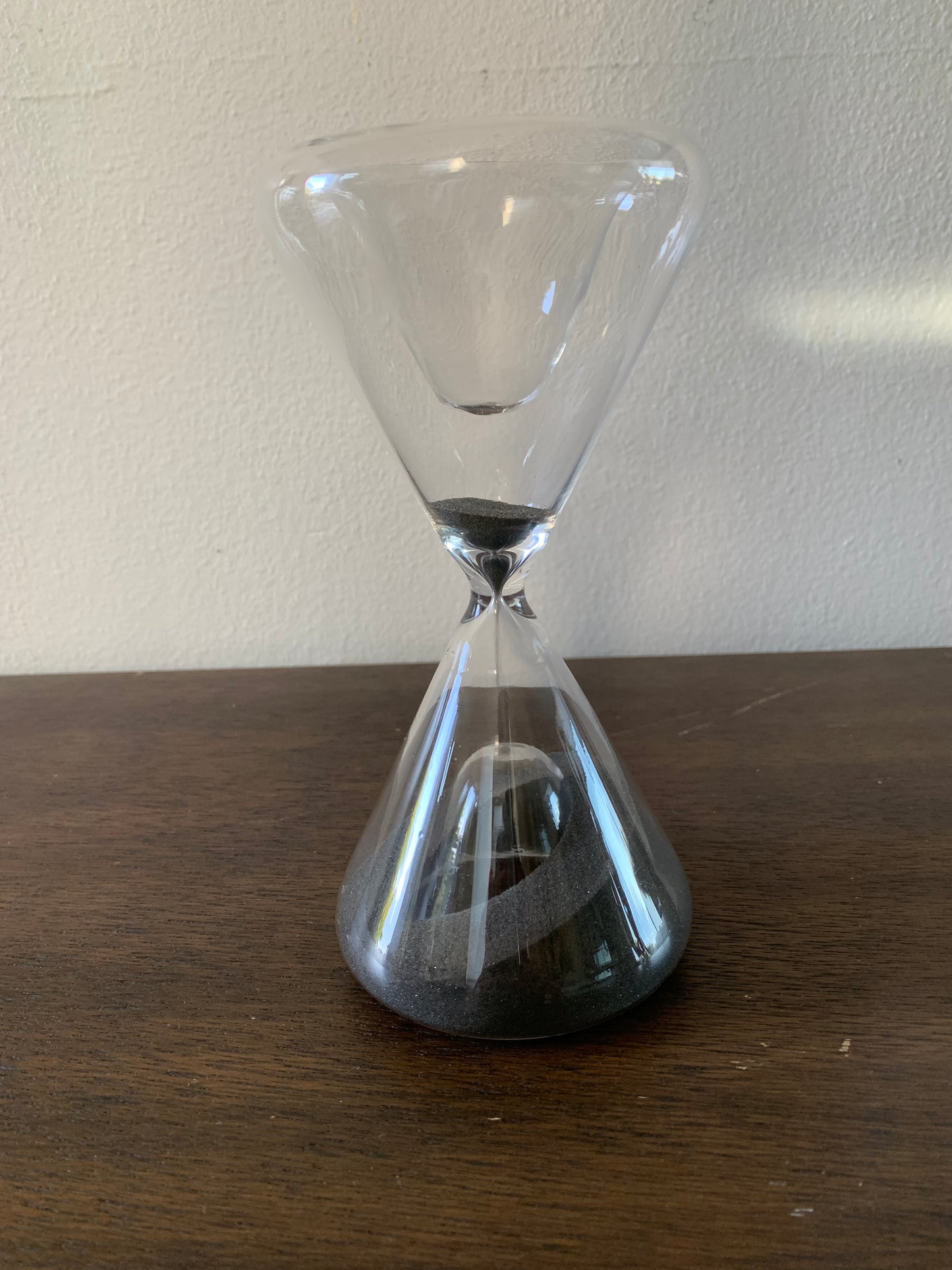 Mid-Century Modern Blown Cone Shape 1/2 Hour Glass With Black Sand