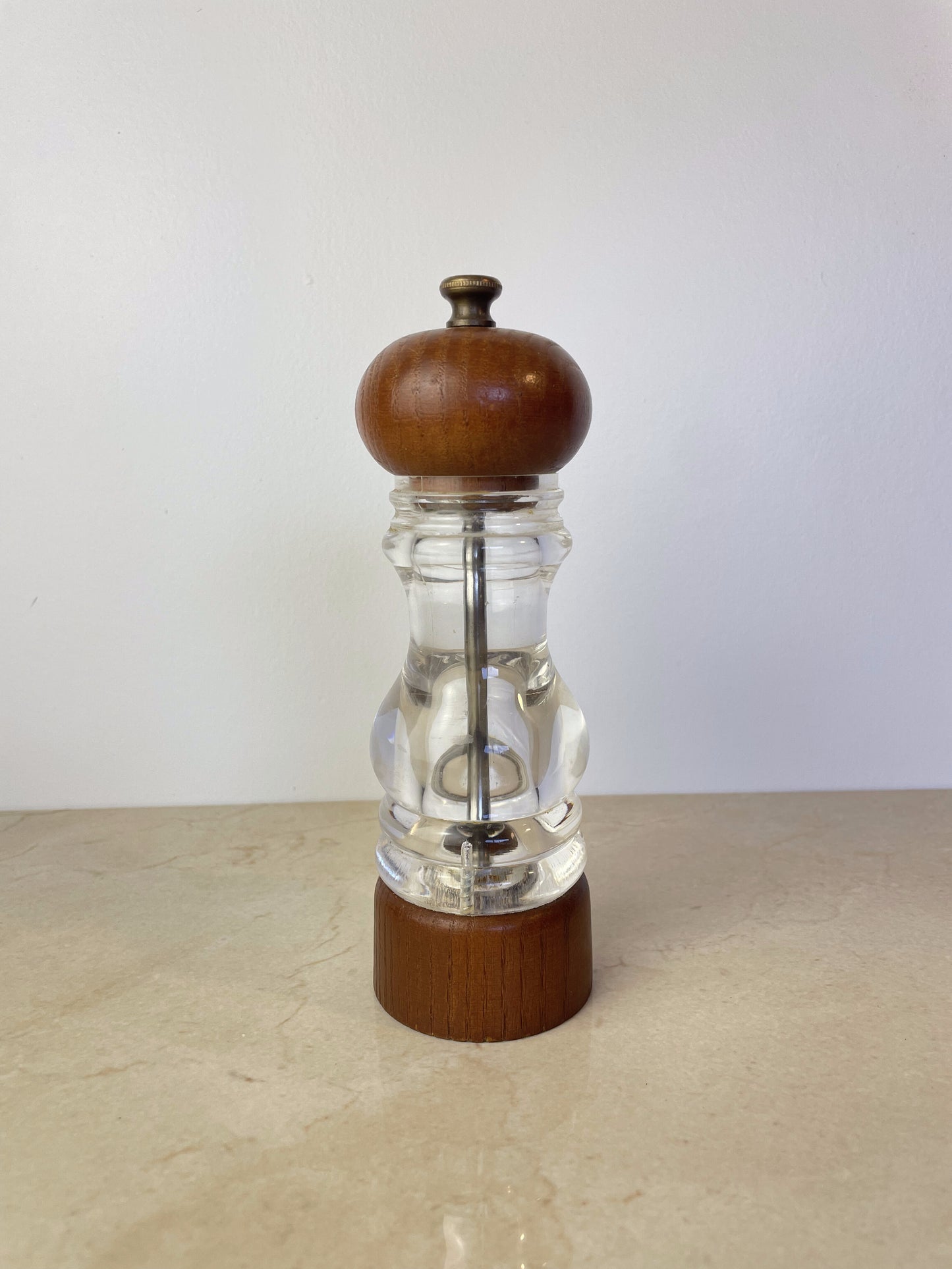 Vintage Peugeot Lucite & Teak Wood Pepper Mill, Mid-Century Modern