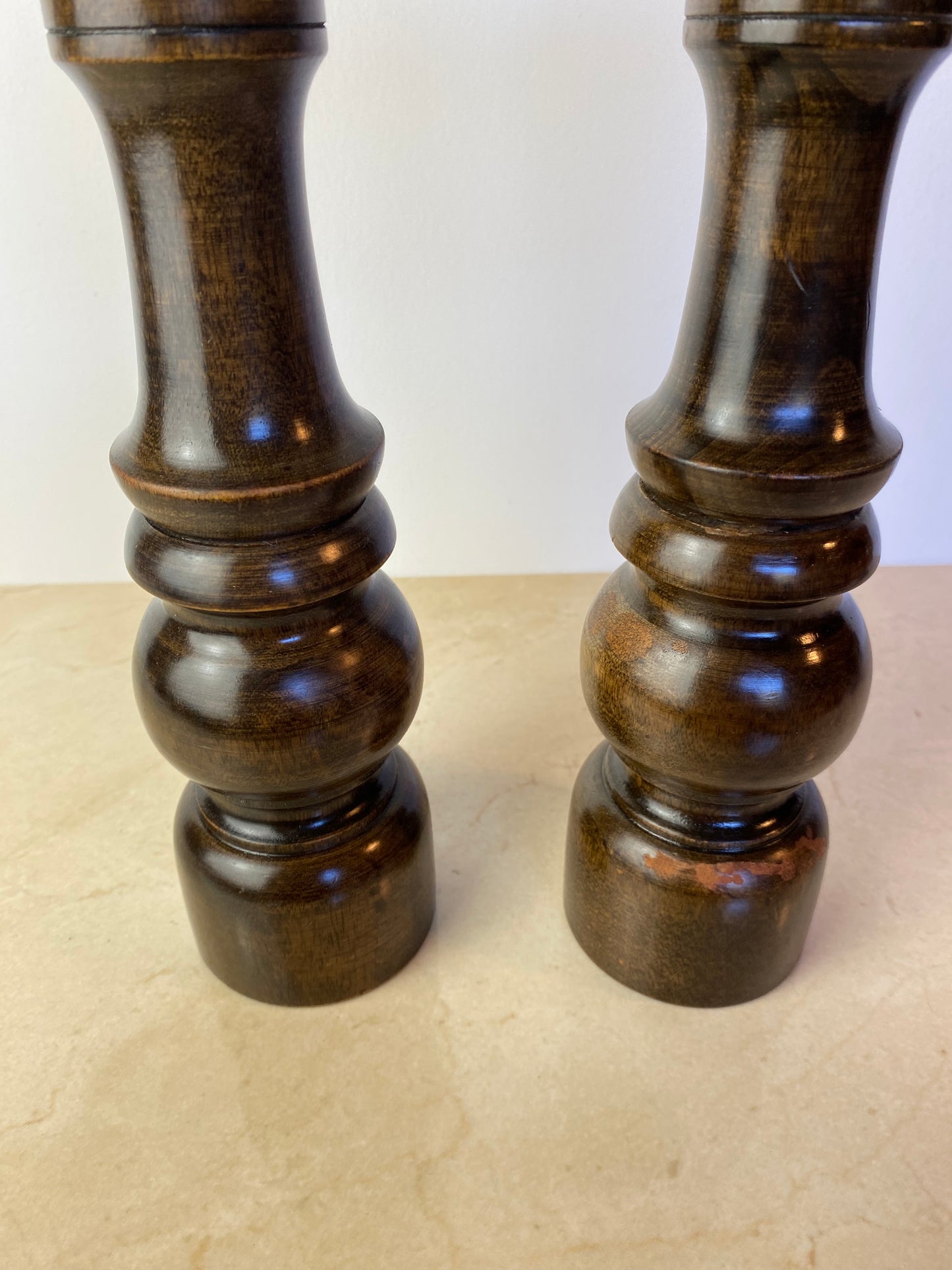 Vintage Made in Japan Dark Hardwood Salt & Pepper Mill Set, Turned Wood Grinder Pair