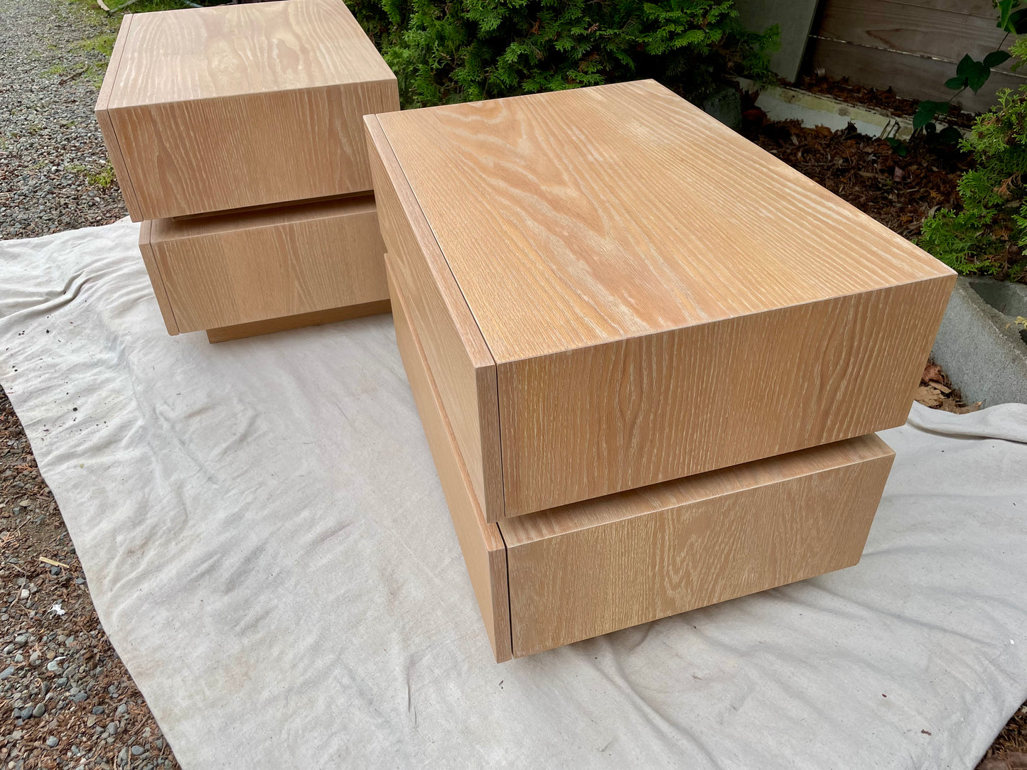Vintage Modern Stacked Box Lawson Fenning Nightstands in White Oak - Pair