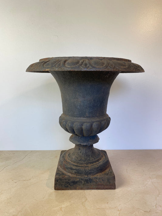 Antique Cast Iron Campana Garden Urn, Egg-and-Dart Rim