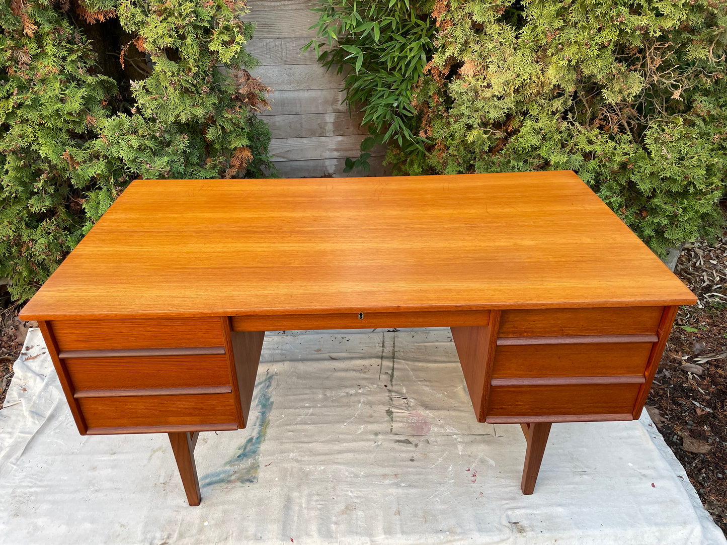 Mid 20th Century Danish Mid Century Modern Teak Executive Desk With Rear Bookcase