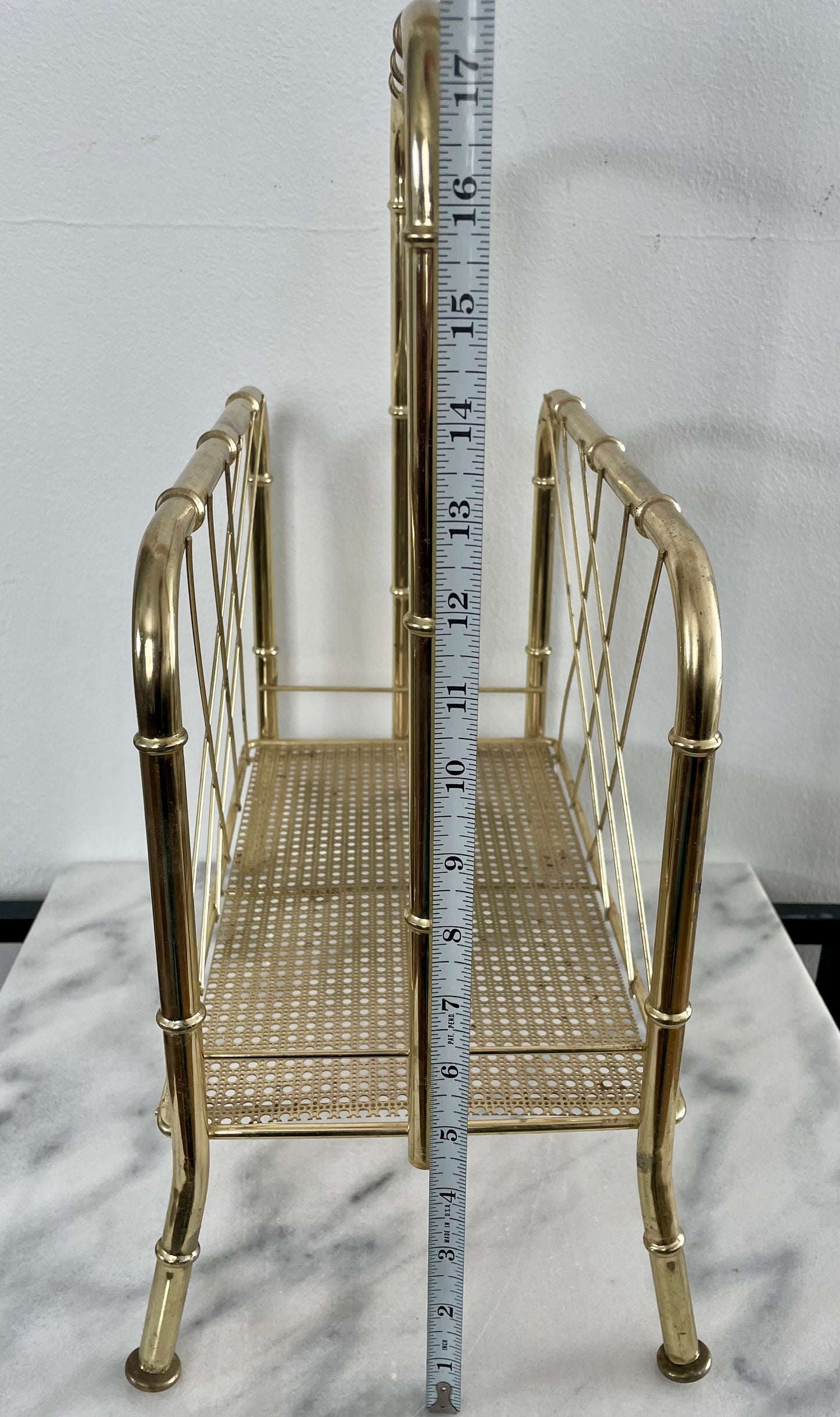 Mid 20th Century Hollywood Regency Brass Bamboo Magazine Rack