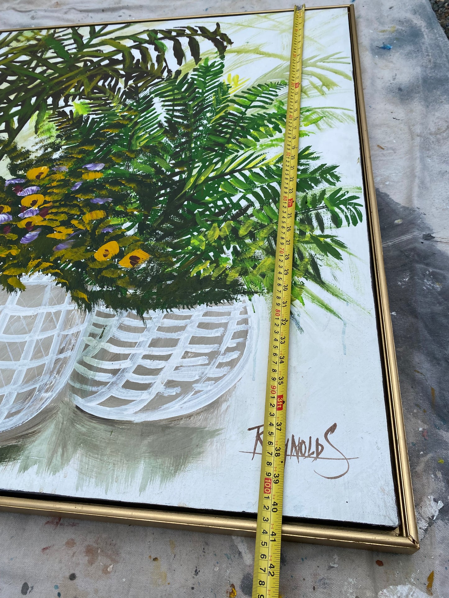 Oversized 40" Lee Reynolds "Three Botanical Baskets" Vanguard Studios Oil Painting