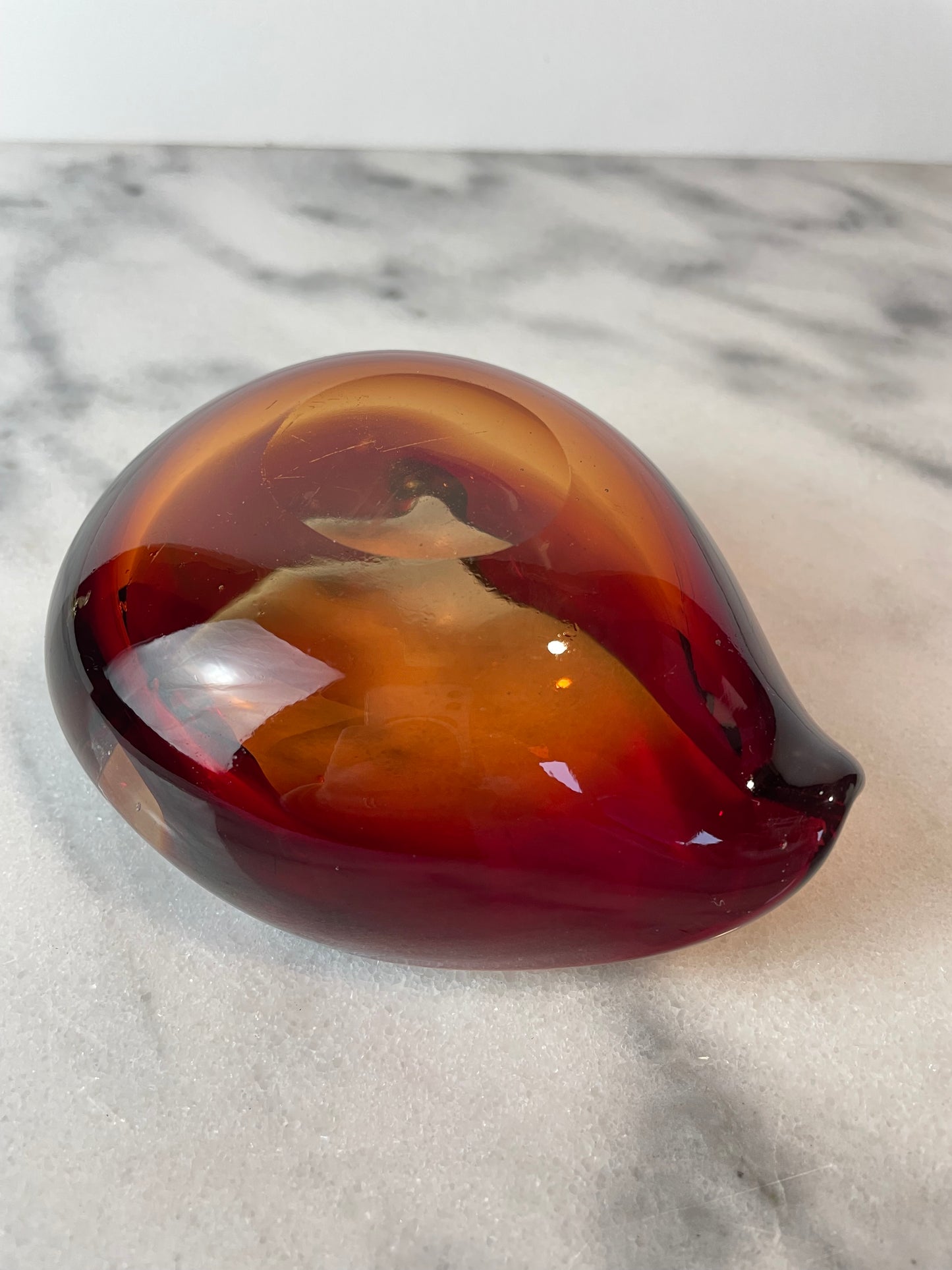 Vintage Murano Sommerso Ruby Red & Yellow Freeform Glass Bowl / Ashtray — 1960s Italian Art Glass