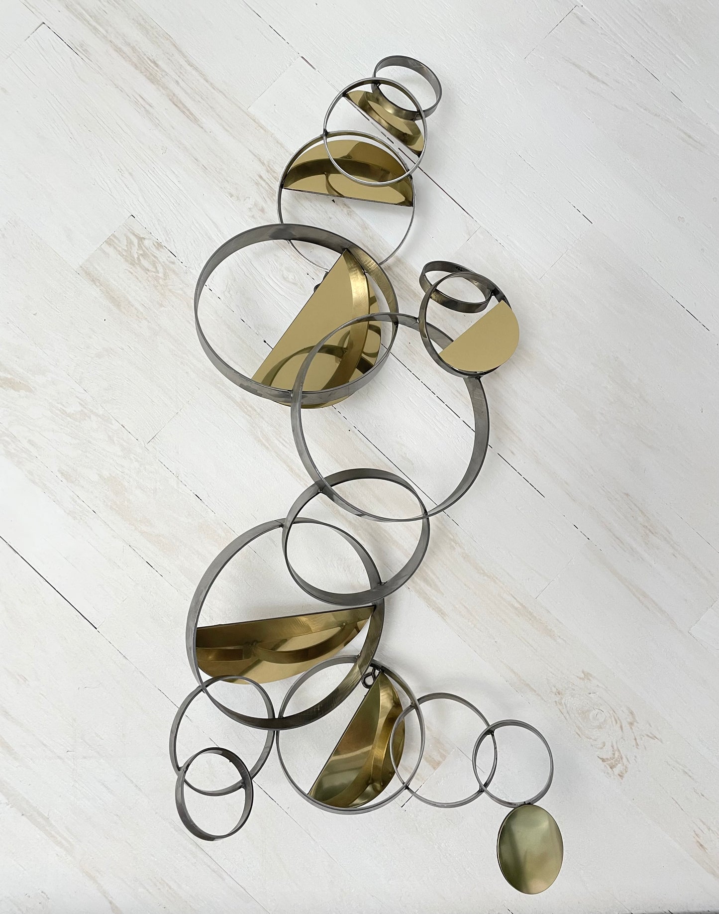 1990 Signed C. Jeré 'Floating Rings' 35" Metal Wall Sculpture, Mid-Century Modern