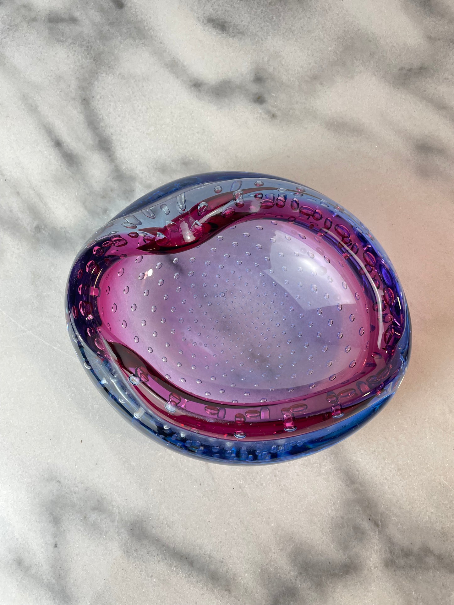 Vintage Murano “Bullicante” Controlled Bubble Art Glass Ashtray Attributed to Seguso, 1950s–1960s