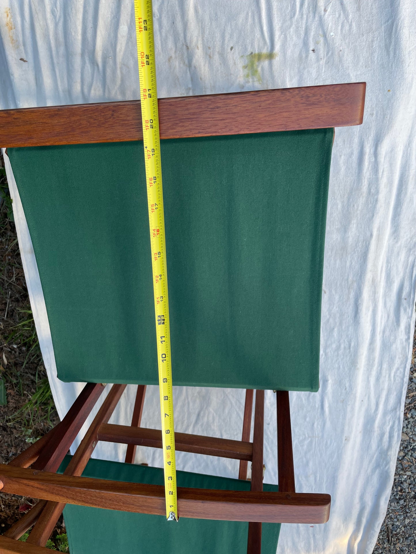 Vintage Hunter Green Teak Folding Directors Chair - Set of 2