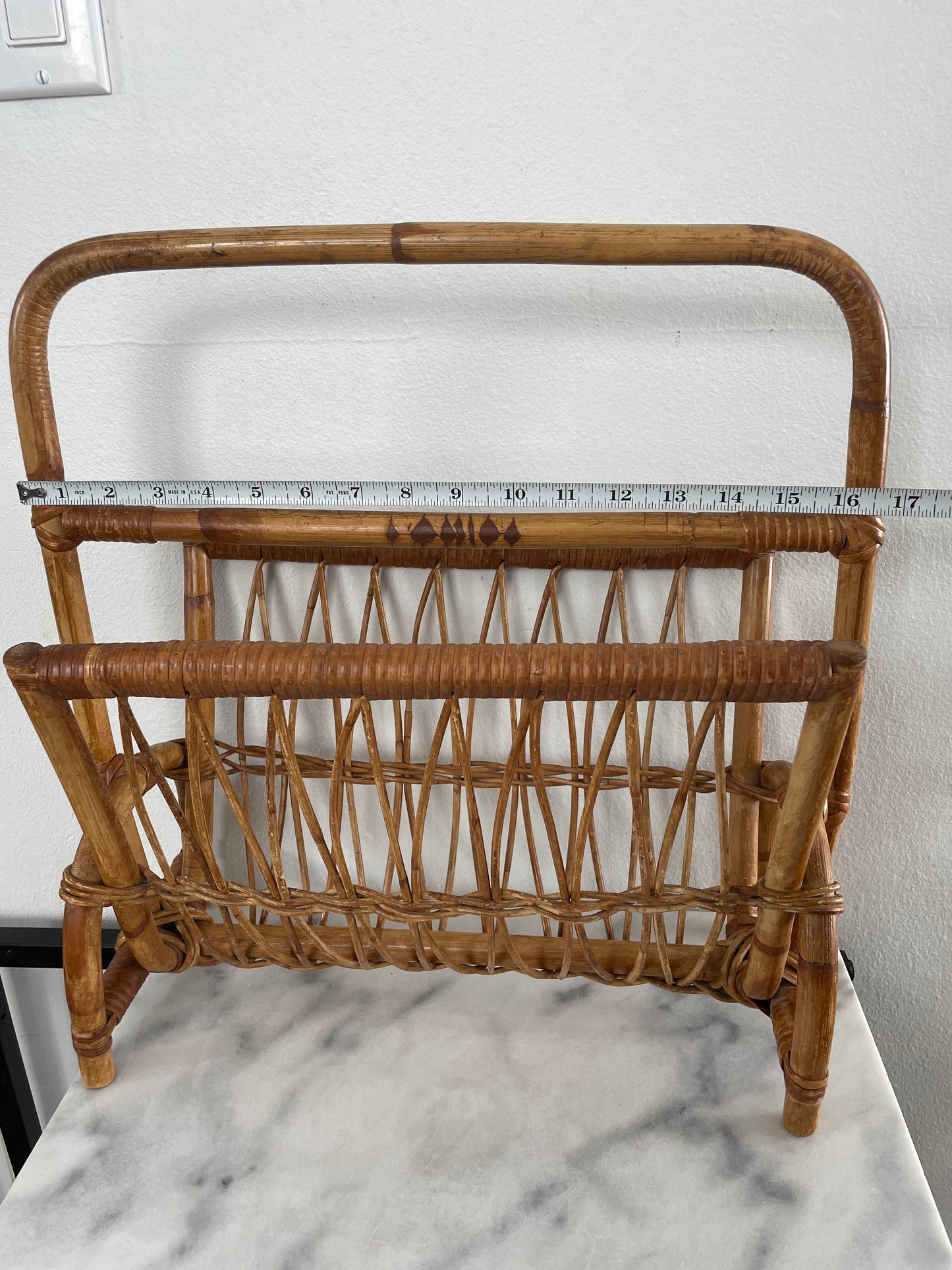 1970s Vintage Franco Albini Style Rattan Bamboo Magazine Rack