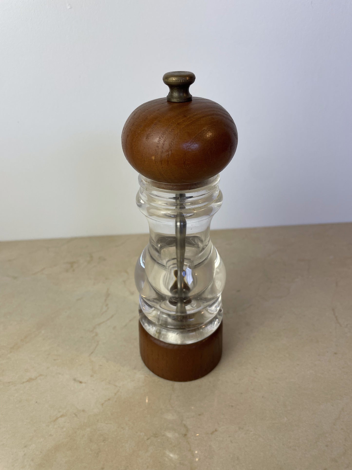 Vintage Peugeot Lucite & Teak Wood Pepper Mill, Mid-Century Modern