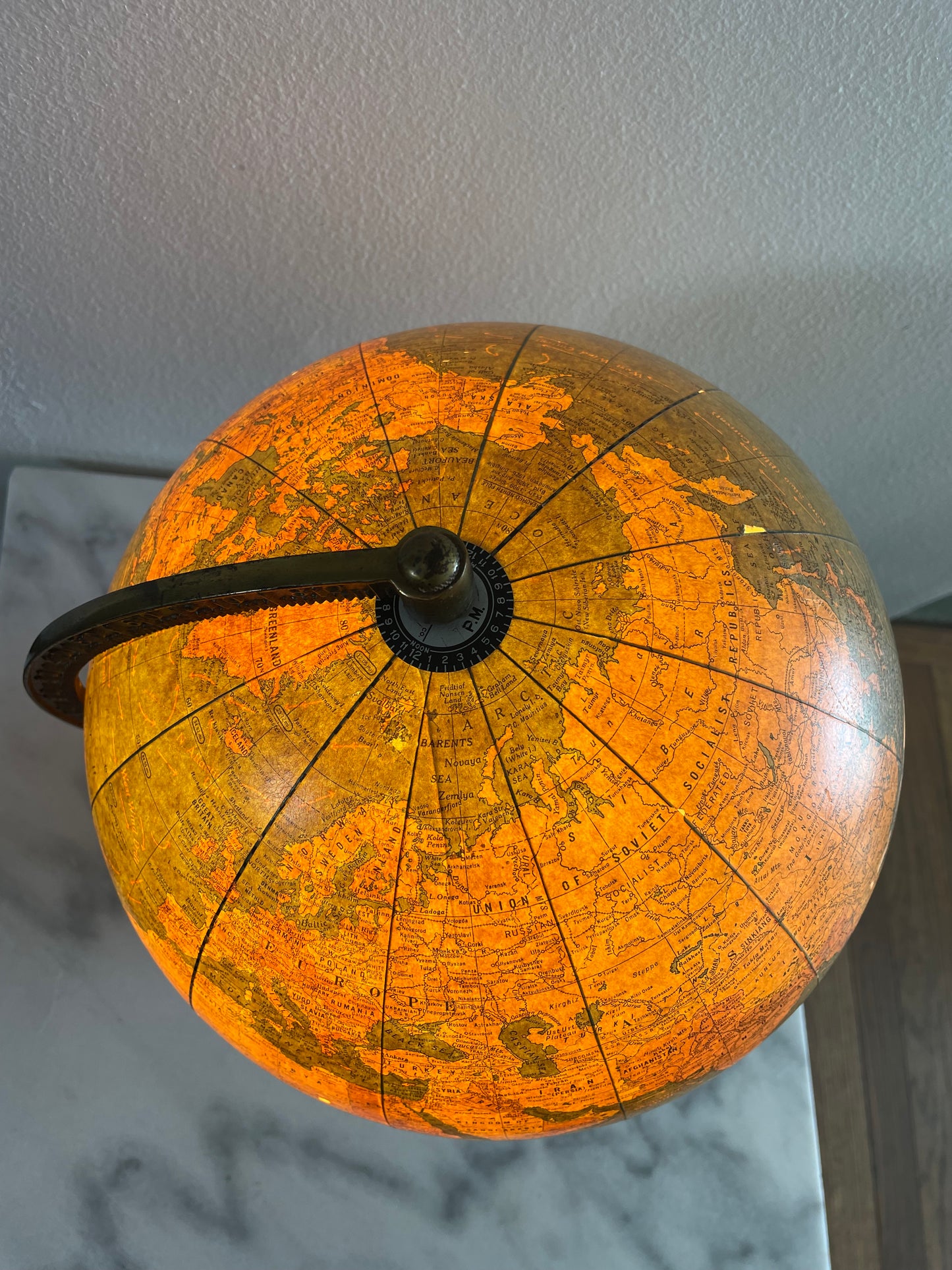 1941 George F Cram Terrestrial Glass Illuminated Globe