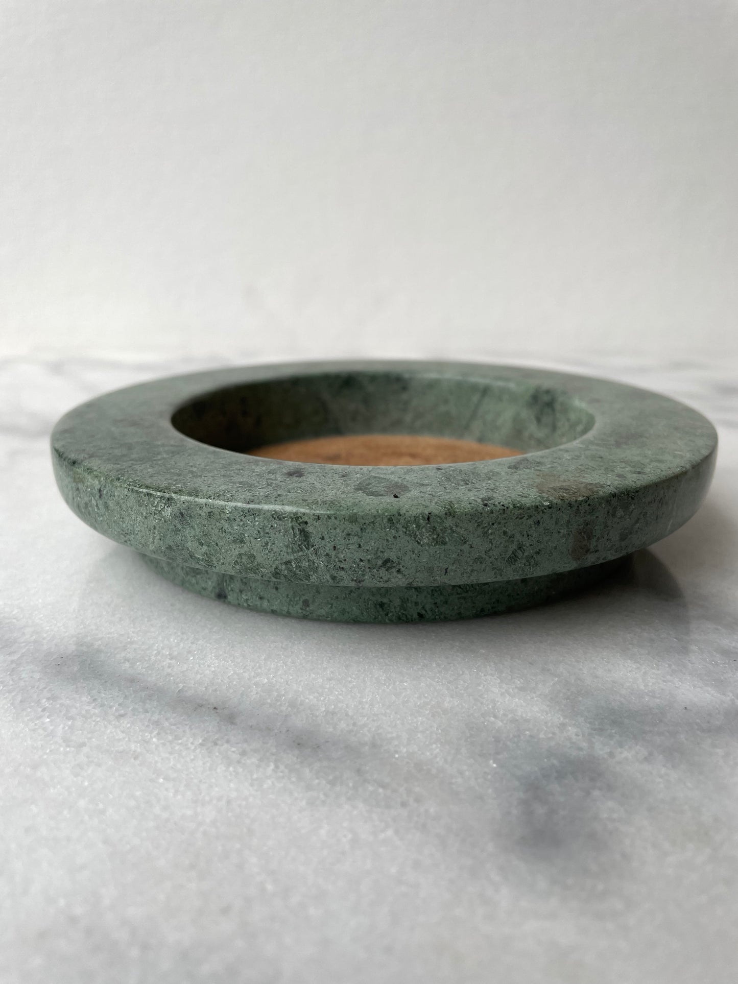 1980s Modern Circular Solid Green Marble Wine Bottle Coaster