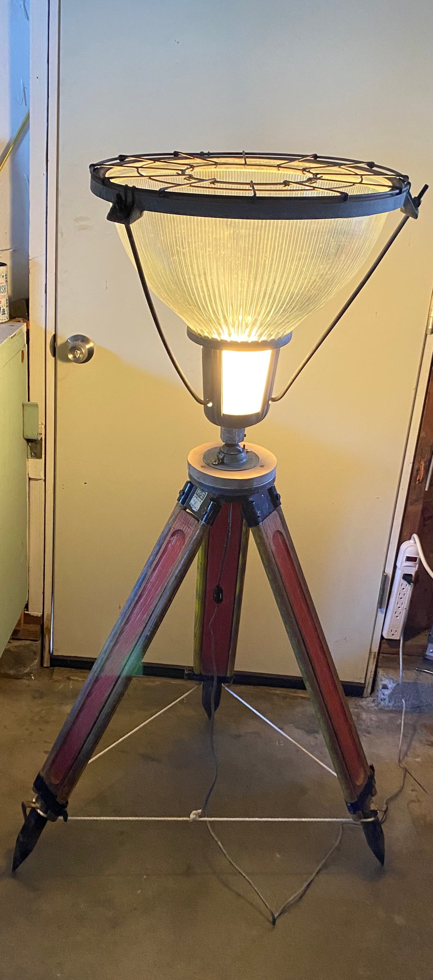 Vintage Holophane Glass Uplight Lamp on Keuffel & Esser Surveyor's Tripod