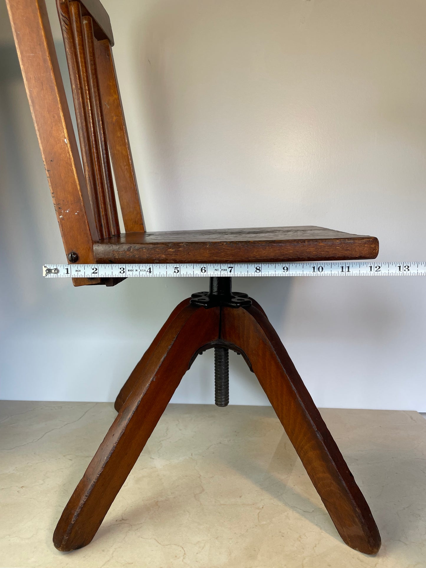 Vintage Rustic Industrial Swivel Child's Chair, Hardwood & Cast Iron School Chair