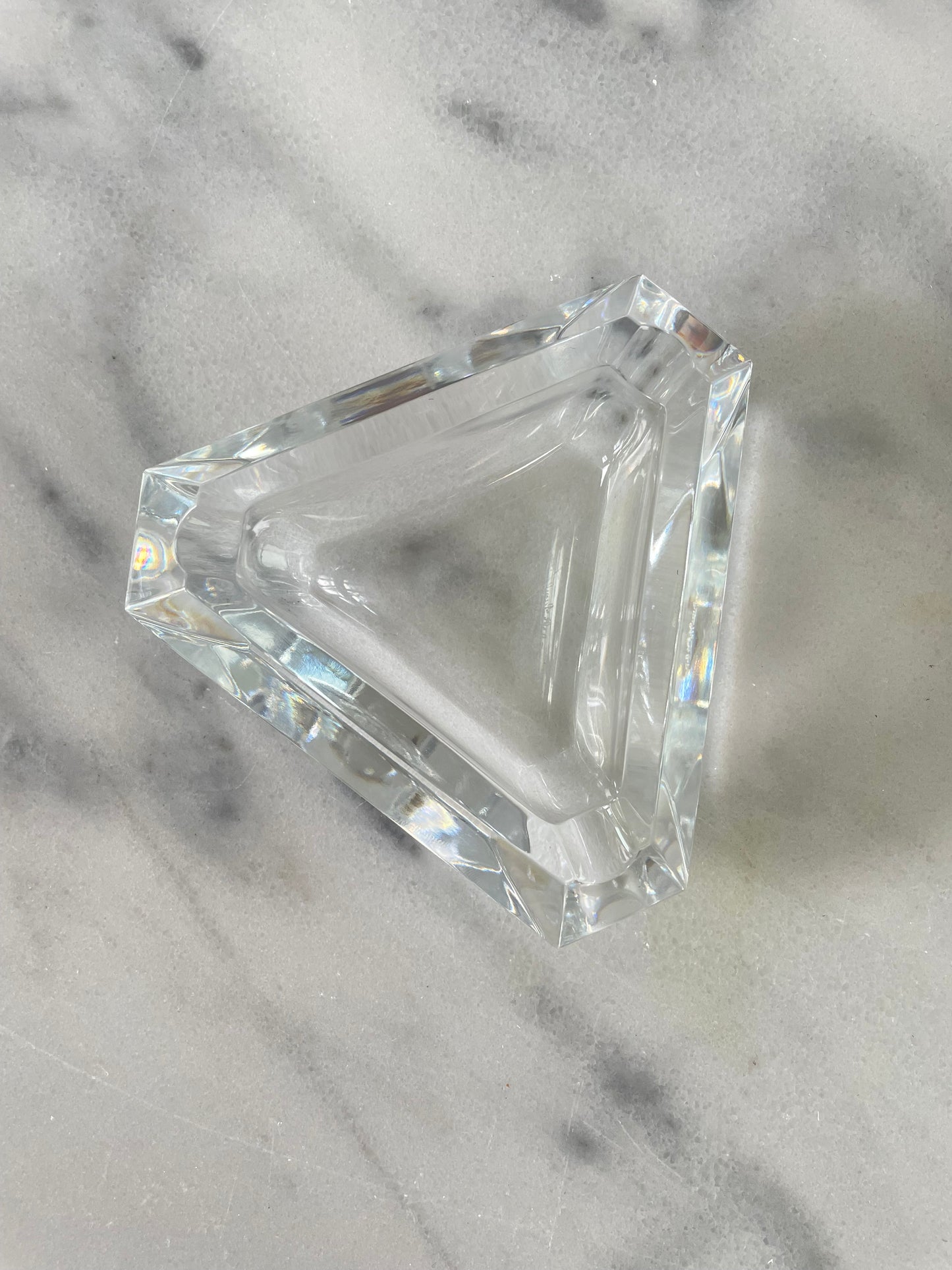 Vintage Val St Lambert Crystal Glass Ashtray Faceted Triangular Shape