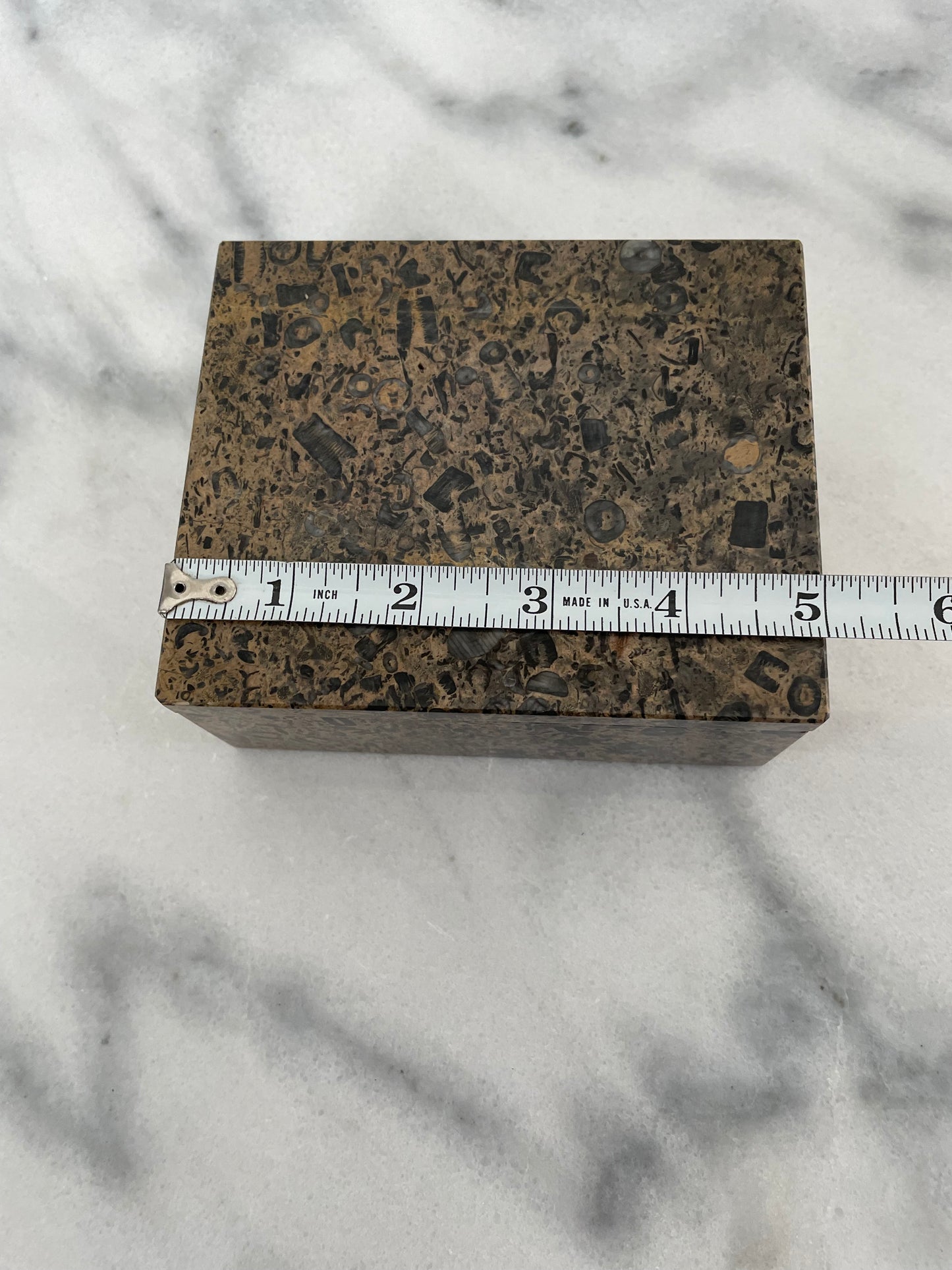 Late 20th Century Solid Stone Marble Fossil Trinket Box