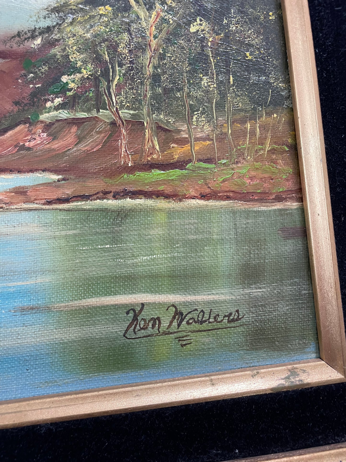 Mid 20th Century Signed Framed Vintage Mountain Landscape Oil on Board