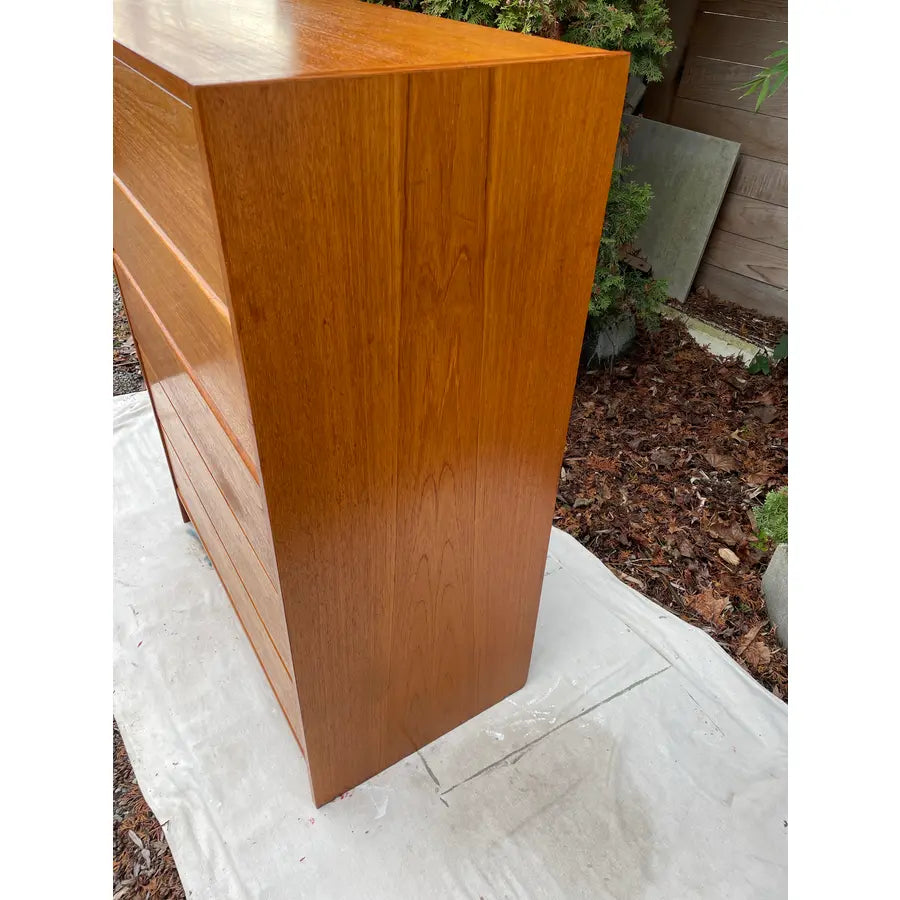 Mid 20th Century Danish Modern Teak Dresser: Mid Century Tallboy, 5 Drawers