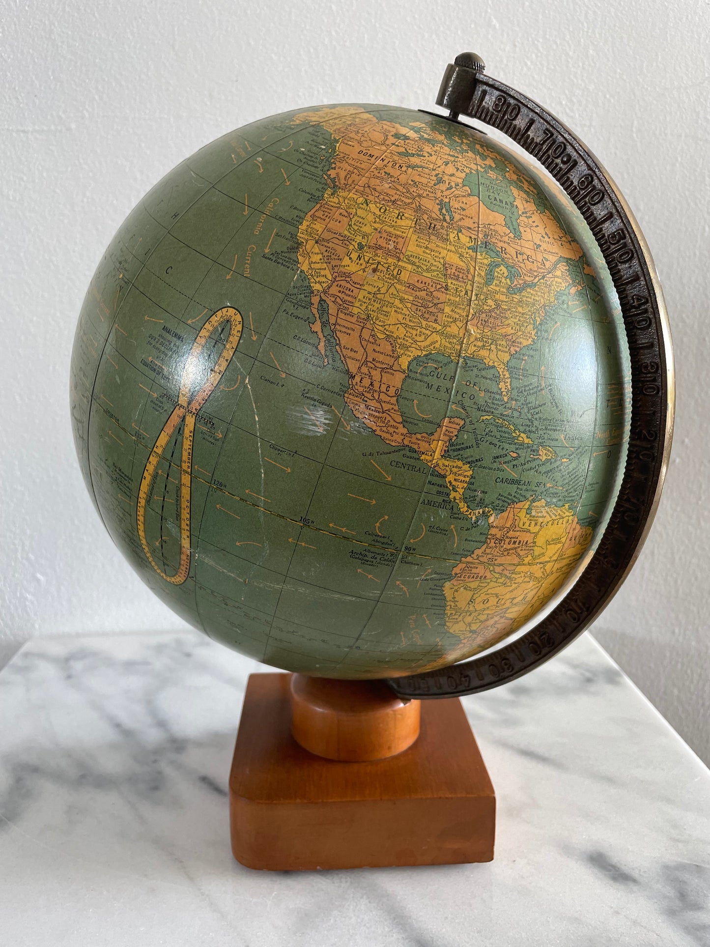 1941 George F Cram Terrestrial Glass Illuminated Globe