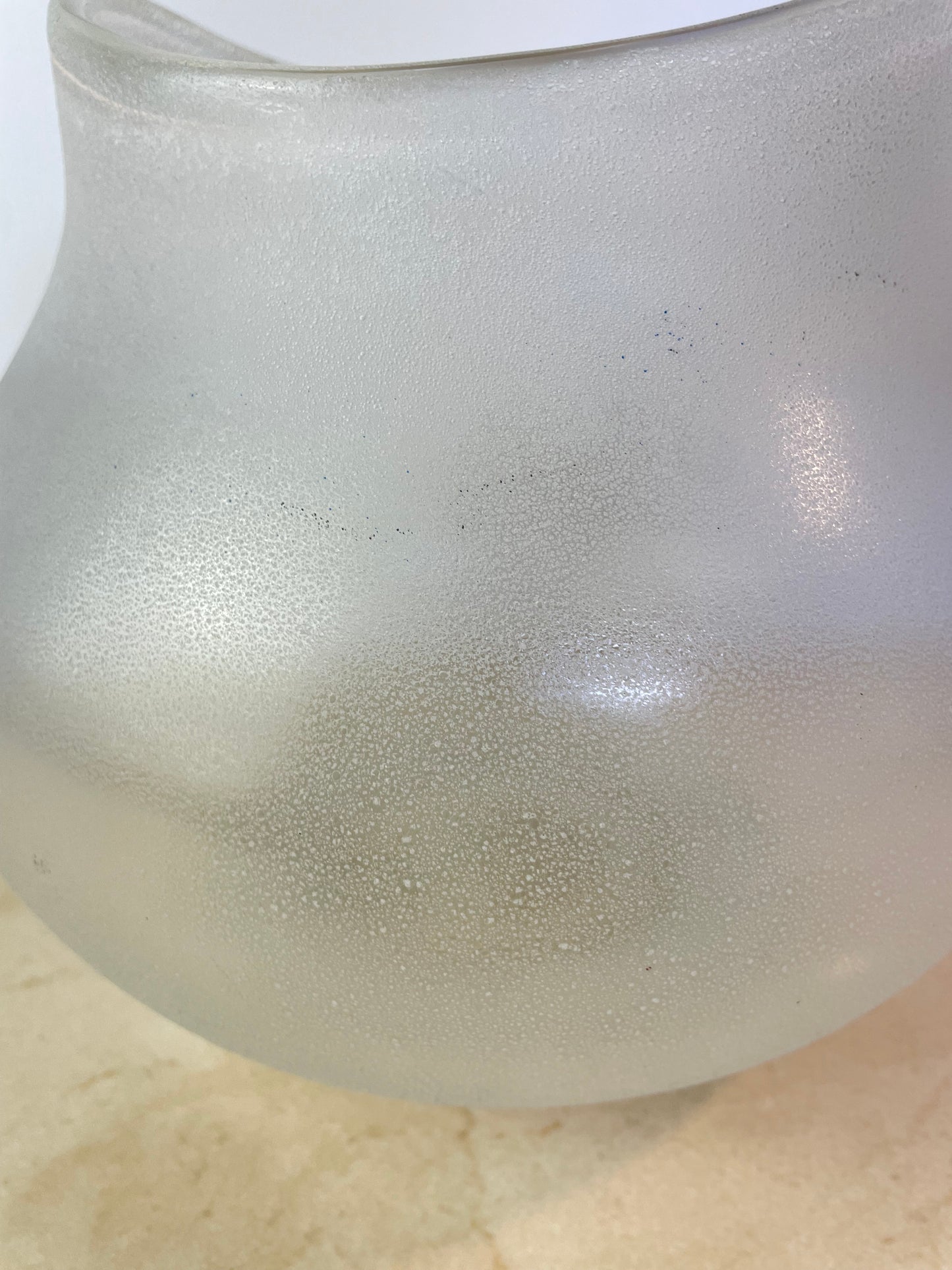 Vintage Murano-Style Scavo Crystaline Finish Glass Vase, Organic Freeform