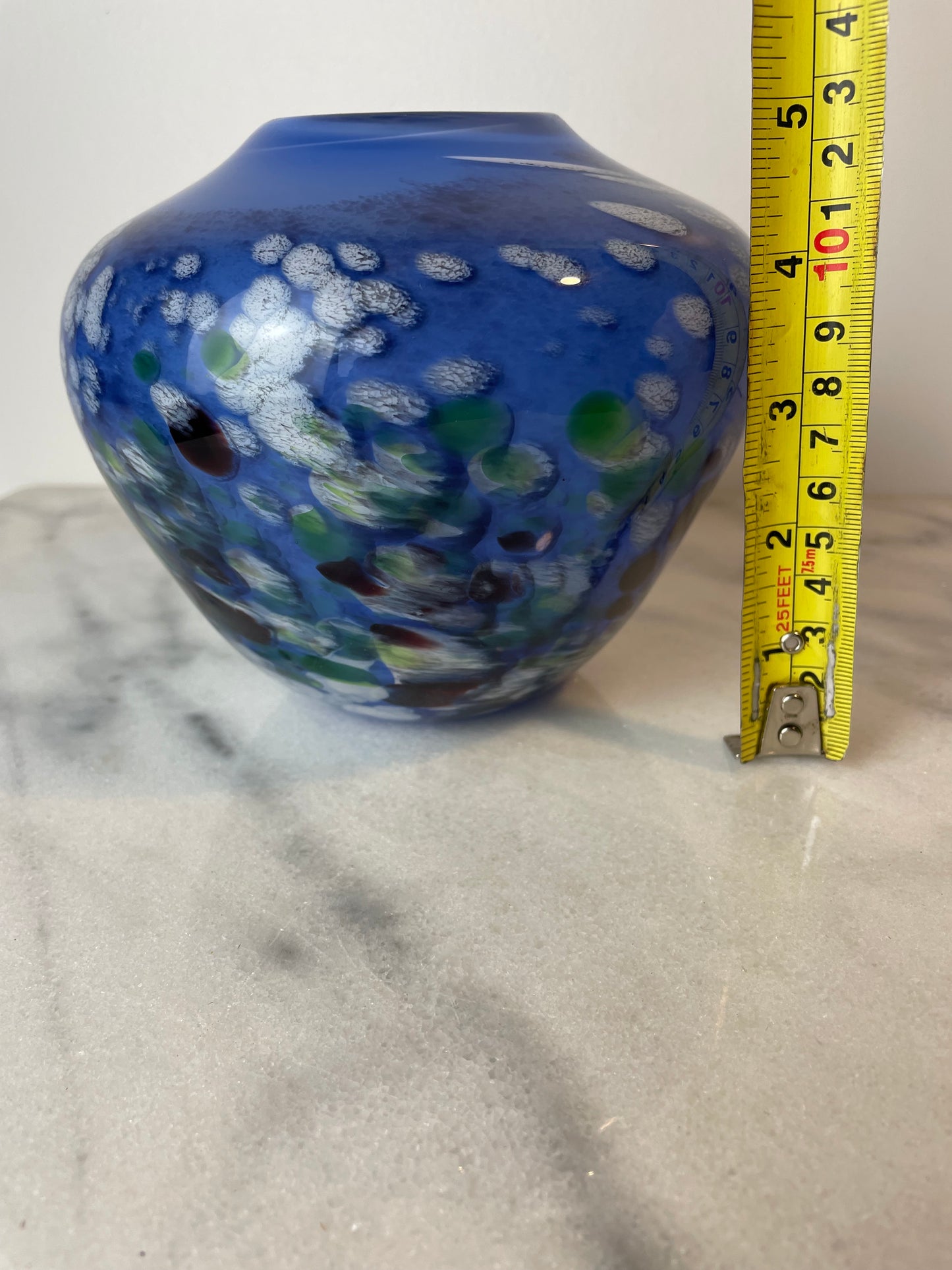 Signed James Kingwell Icefire Art Glass Vase in Blue Purple & White