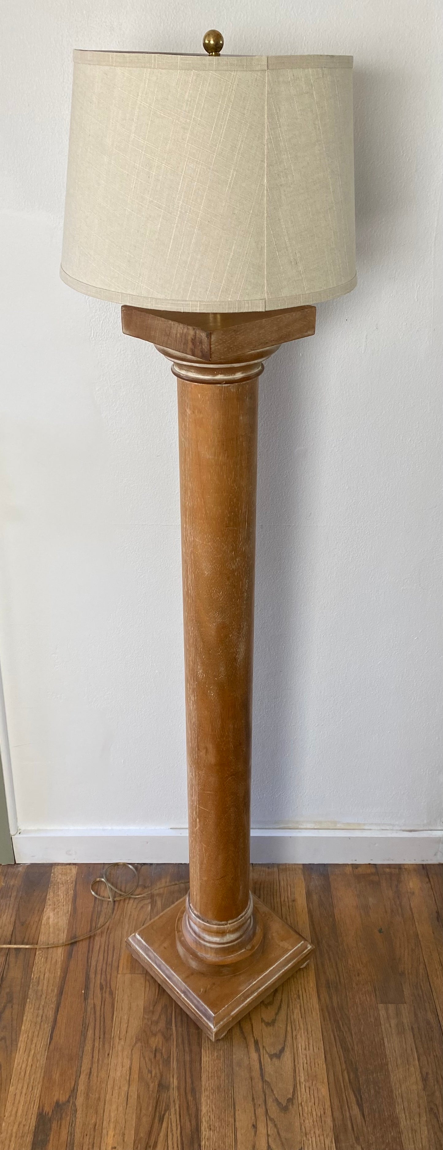 Vintage Italian Wood Architectural Column Floor Lamp With Brass Finial