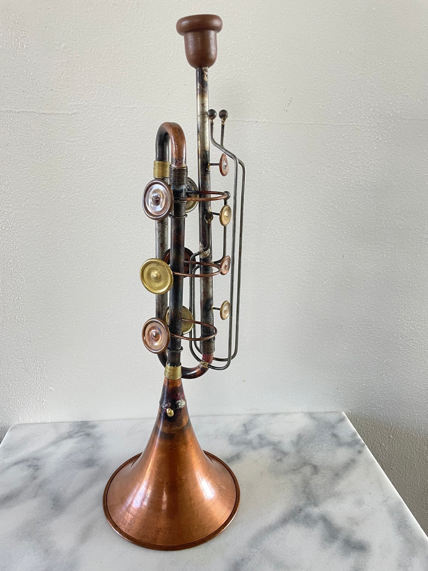 Mid 20th Century Vintage Mixed Metal Trumpet Sculpture