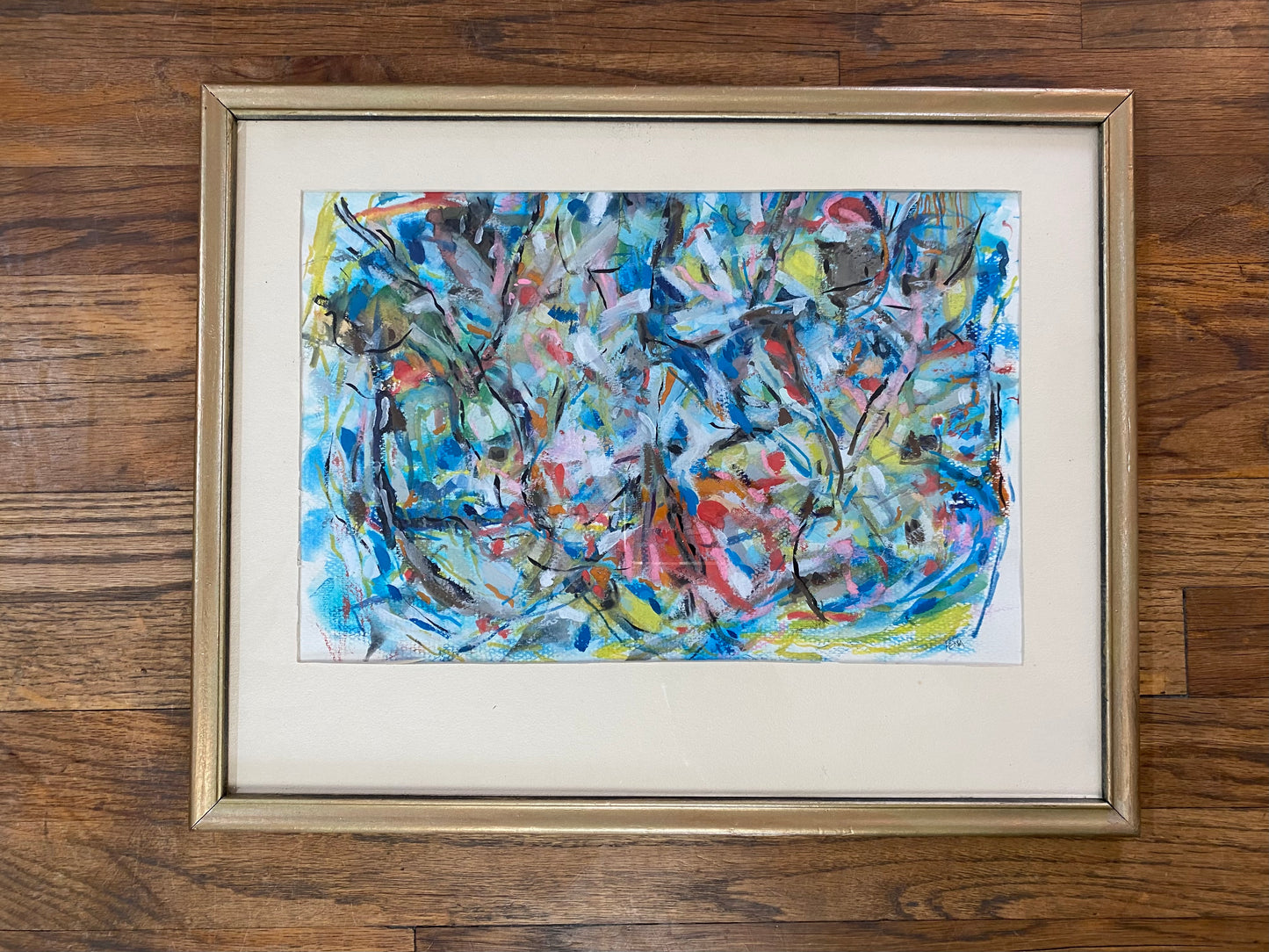 Original Framed Abstract Expressionist Watercolor on Paper by Francisco Peña