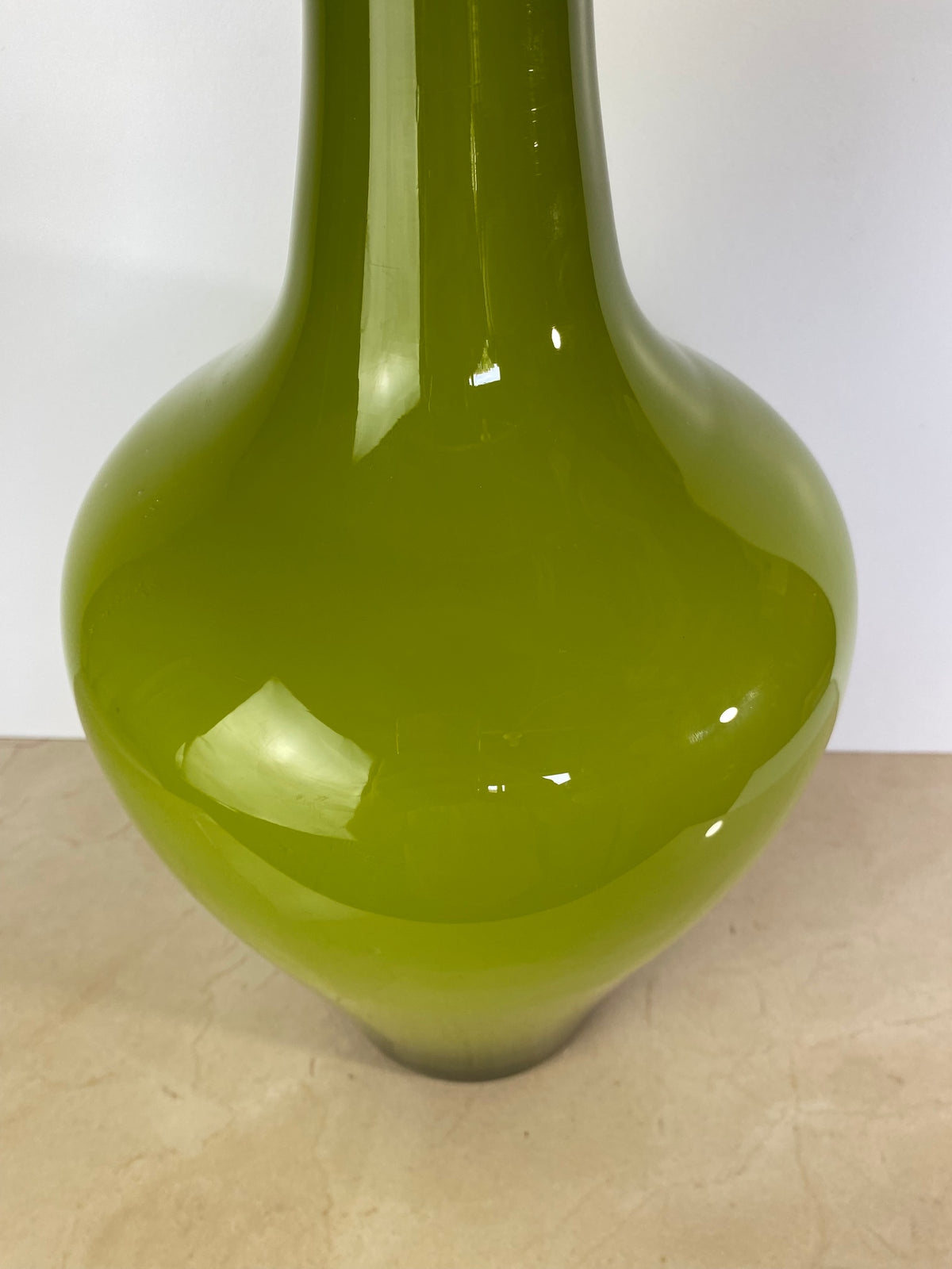 Vintage Mid-Century Italian Empoli-Style Cased Glass Bottle Vase in Olive Green